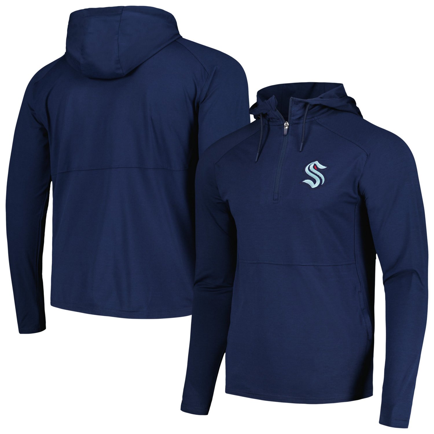 Antigua Heather Seattle Kraken Spikes Raglan Quarter-Zip Hoodie                                                                  - view number 1