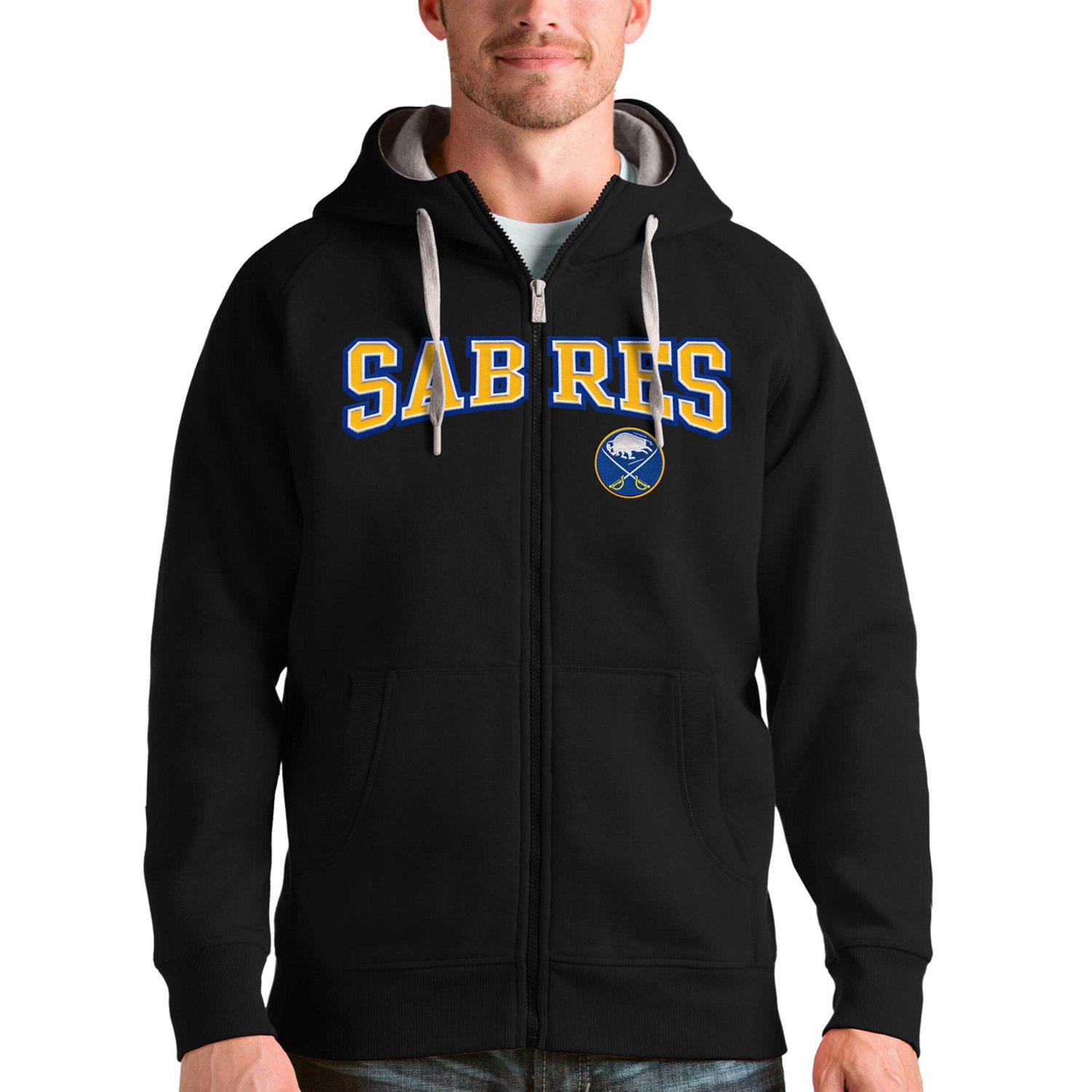 Antigua Heathered Gray Buffalo Sabres Wordmark Victory Full-Zip Hoodie                                                           - view number 1