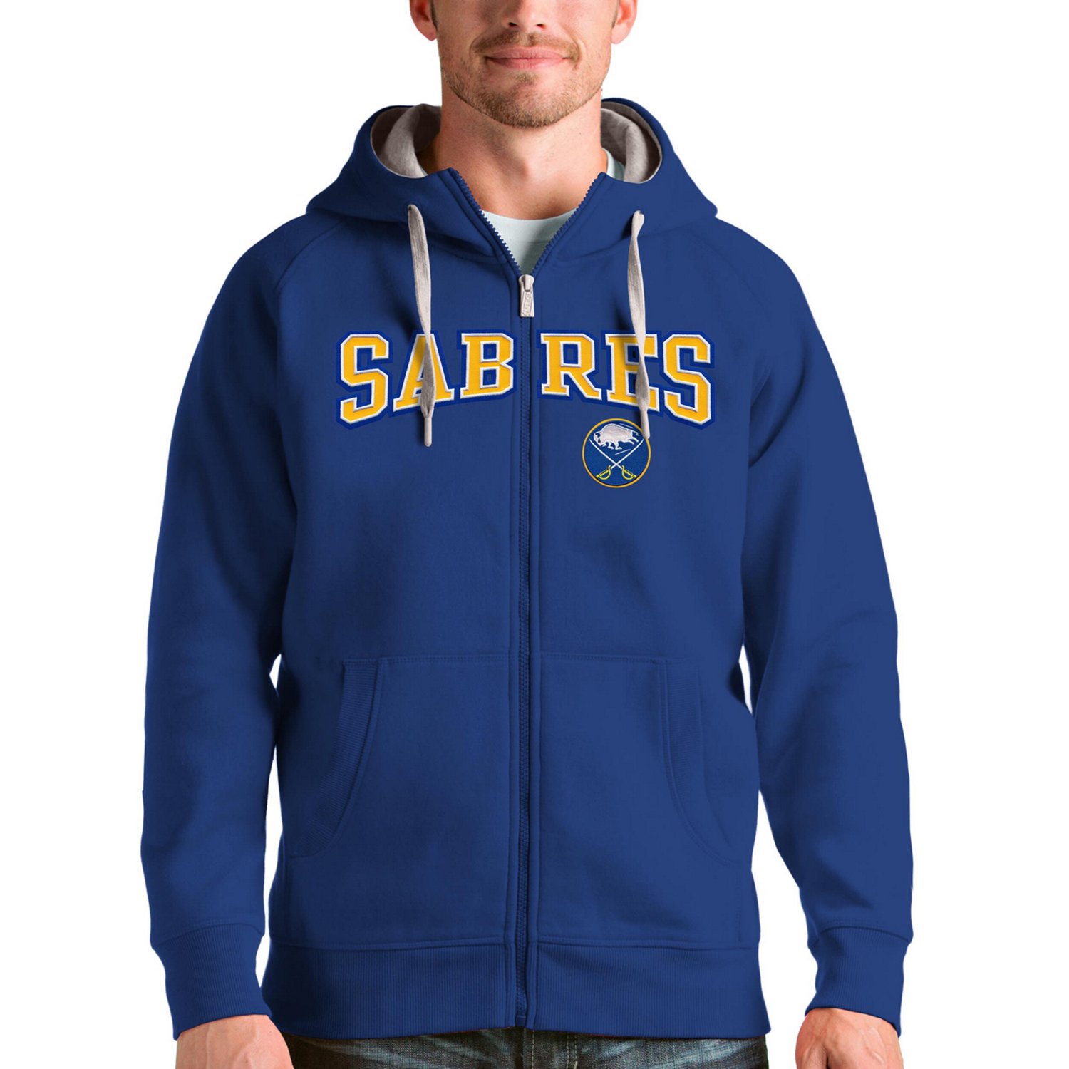 Antigua Heathered Gray Buffalo Sabres Wordmark Victory Full-Zip Hoodie