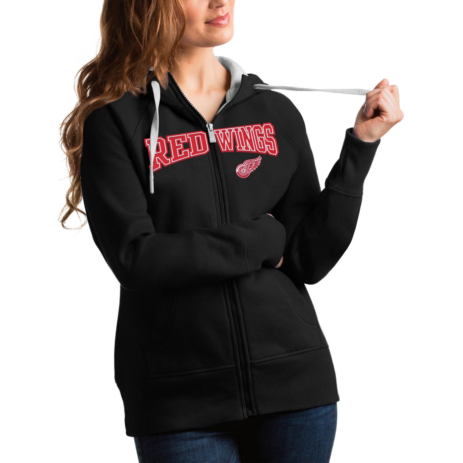Antigua Heathered Gray Detroit Wings Wordmark Victory Full-Zip Hoodie                                                            - view number 1