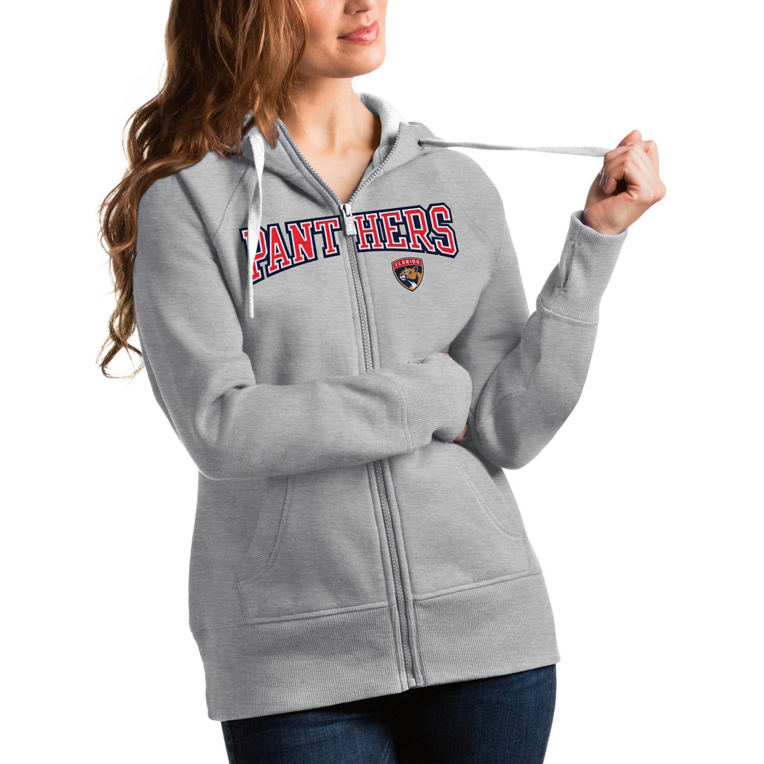 Antigua Heathered Gray Florida Panthers Wordmark Victory Full-Zip Hoodie