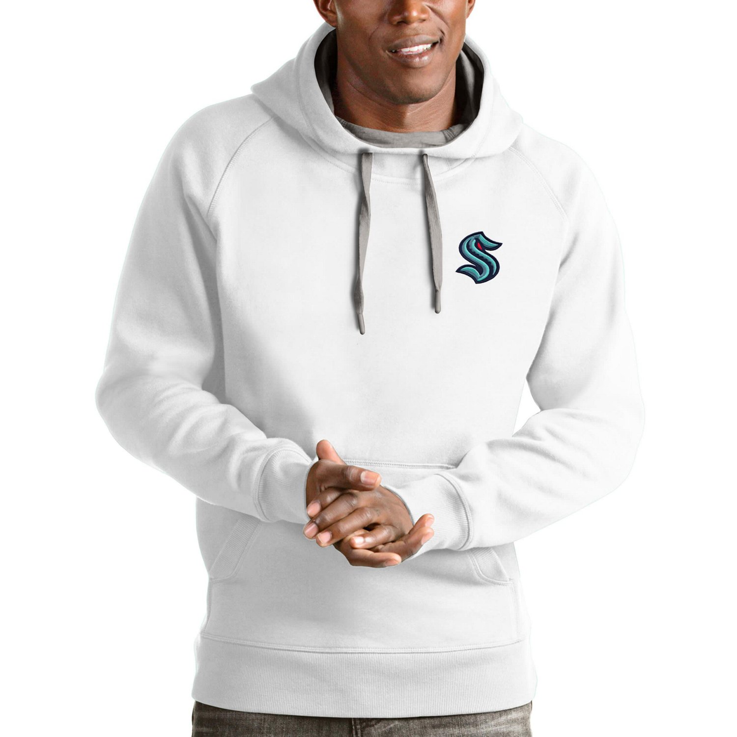Antigua Heathered Gray Seattle Kraken Victory Pullover Hoodie                                                                    - view number 1