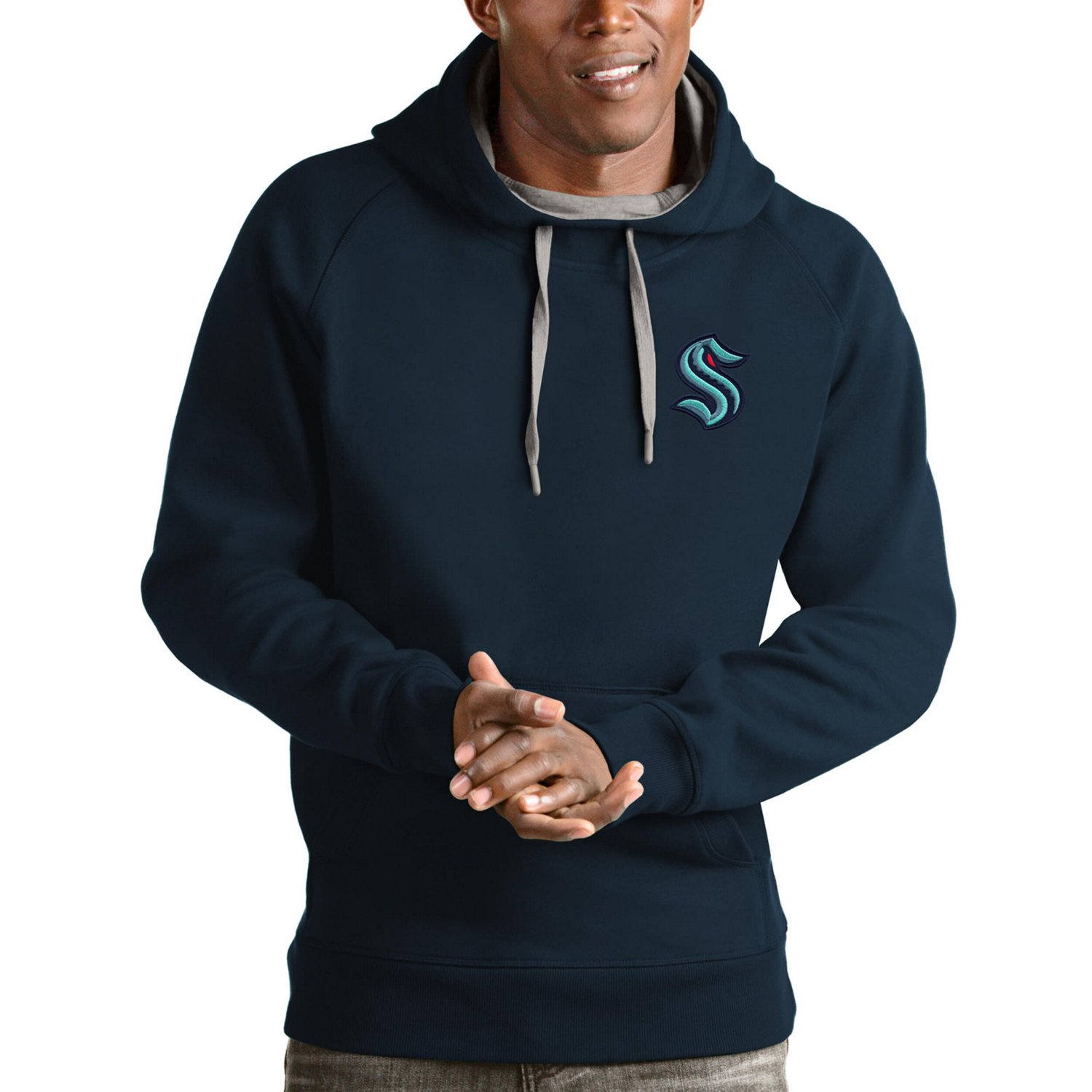 Antigua Heathered Gray Seattle Kraken Victory Pullover Hoodie                                                                    - view number 1