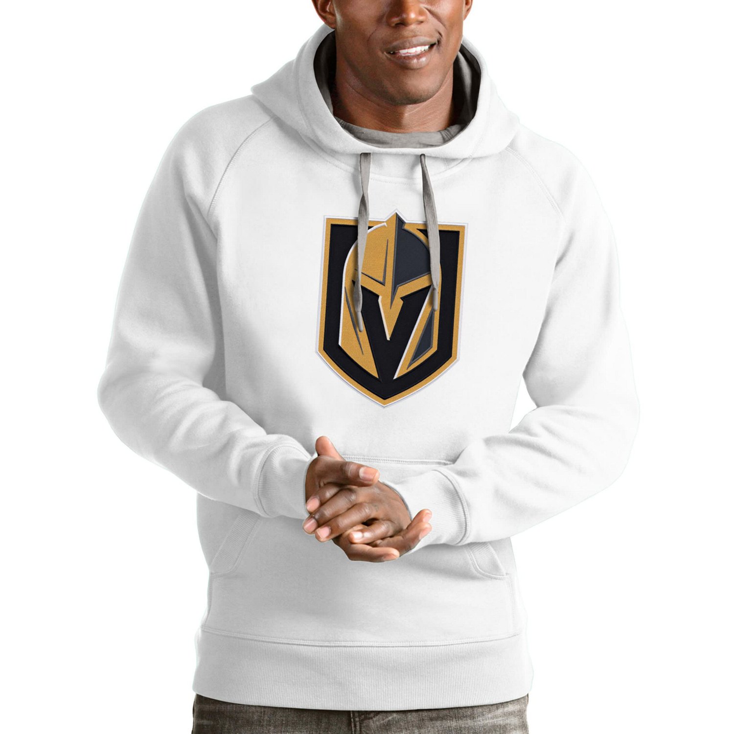 Antigua Heathered Gray Vegas Golden Knights Logo Victory Pullover Hoodie