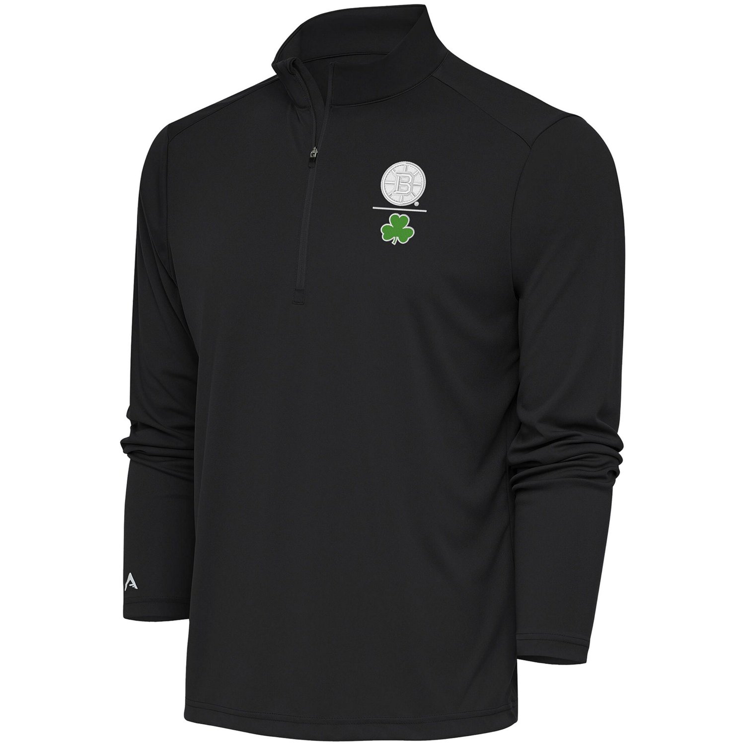 Antigua Kelly Boston Bruins Shamrock Tribute Quarter-Zip Pullover Top - view number 1