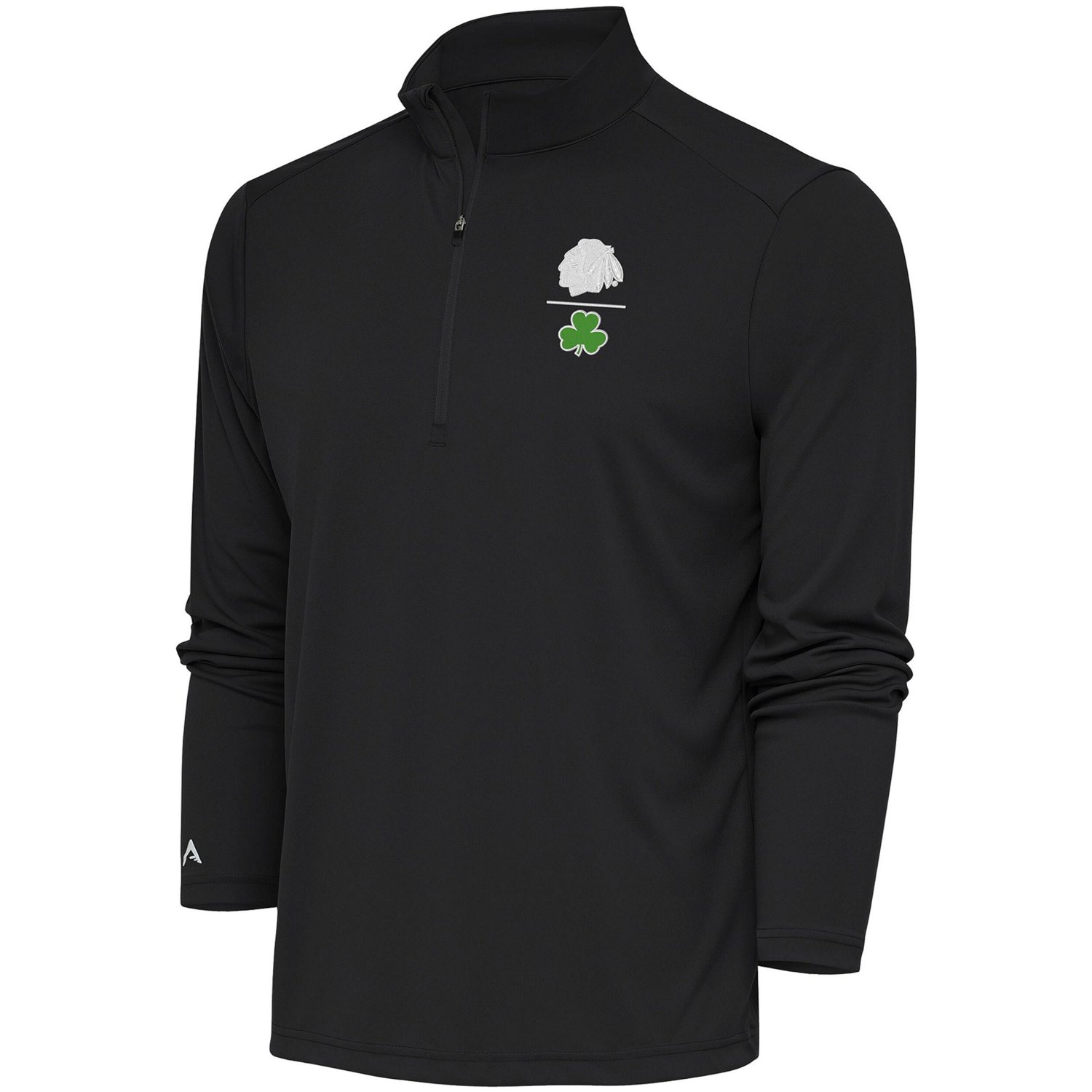 Antigua Kelly Chicago Blackhawks Shamrock Tribute Quarter-Zip Pullover Top