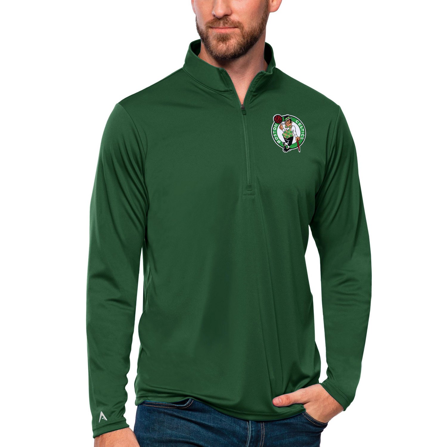 Antigua Men’s Boston Celtics Team Tribute 1/4 Zip Pullover Top - view number 1