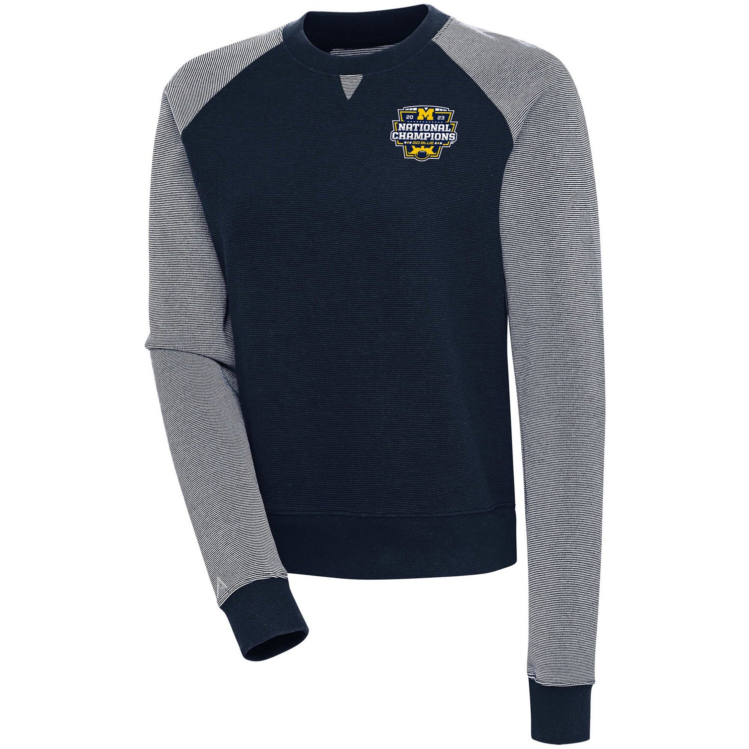Antigua Michigan Wolverines College Football Playoff 2023 National Champions Flier Bunker Tri-Blend Pullover Sweatshirt