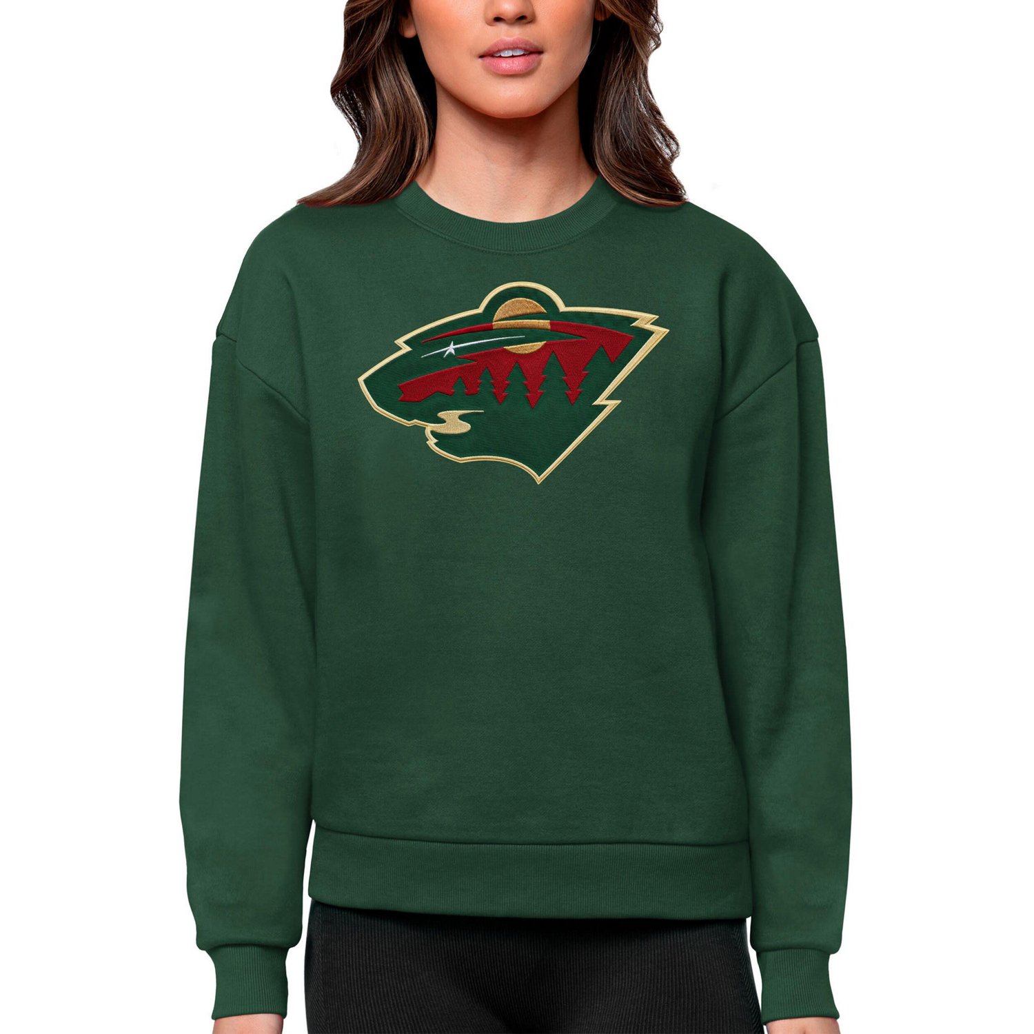 Antigua Minnesota Wild Primary Logo Team Logo Victory Crewneck Pullover Sweatshirt