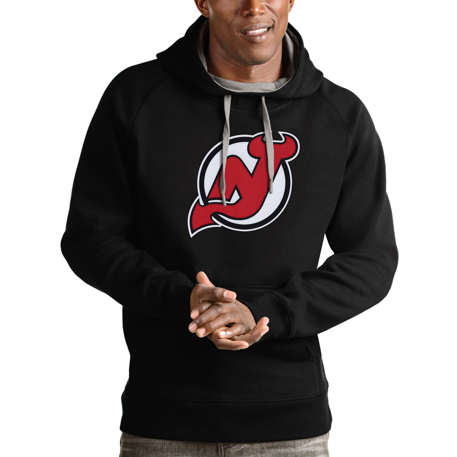Antigua New Jersey Devils Logo Victory Pullover Hoodie