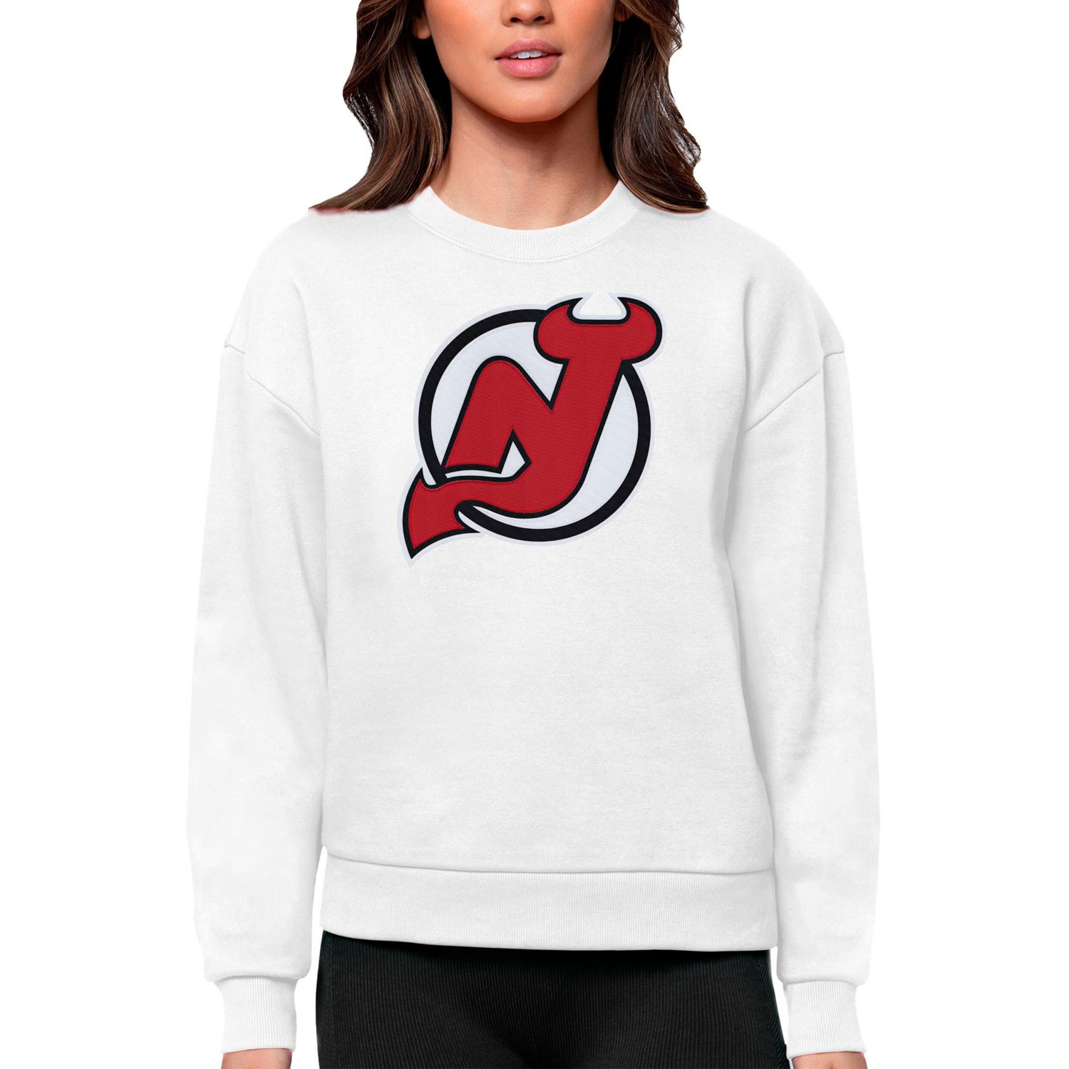 Antigua New Jersey Devils Primary Logo Team Logo Victory Crewneck Pullover Sweatshirt                                            - view number 1