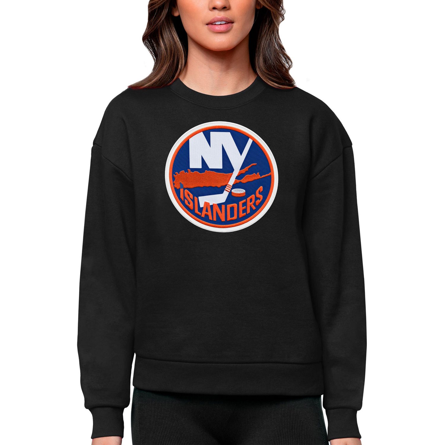 Antigua New York Islanders Primary Logo Team Victory Crewneck Pullover Sweatshirt