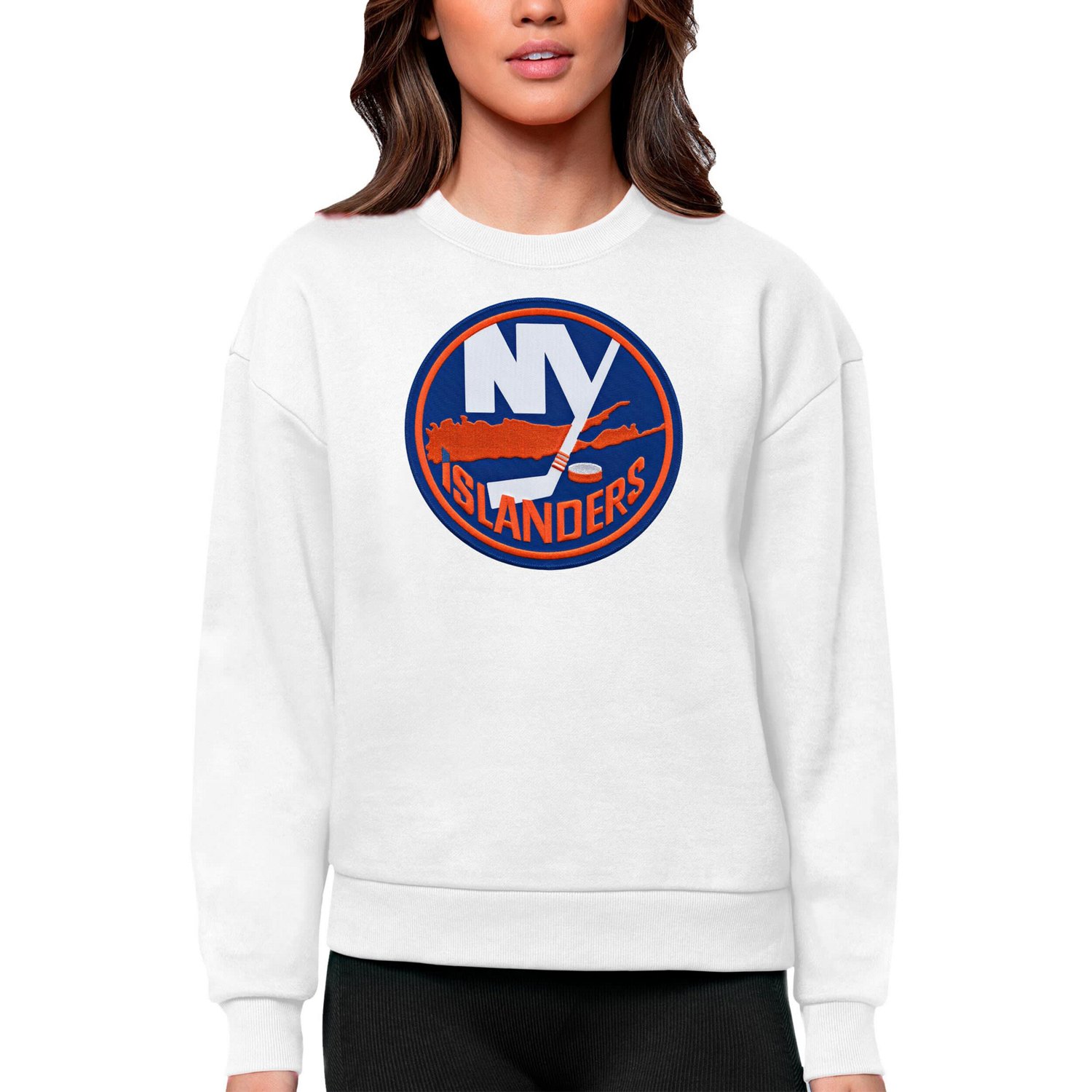 Antigua New York Islanders Primary Logo Team Logo Victory Crewneck Pullover Sweatshirt                                           - view number 1