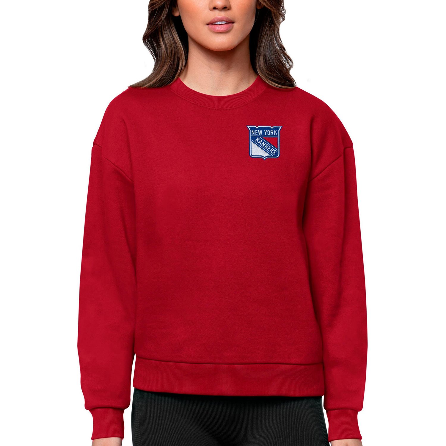 Antigua New York Rangers Primary Logo Victory Crewneck Pullover Sweatshirt                                                       - view number 1