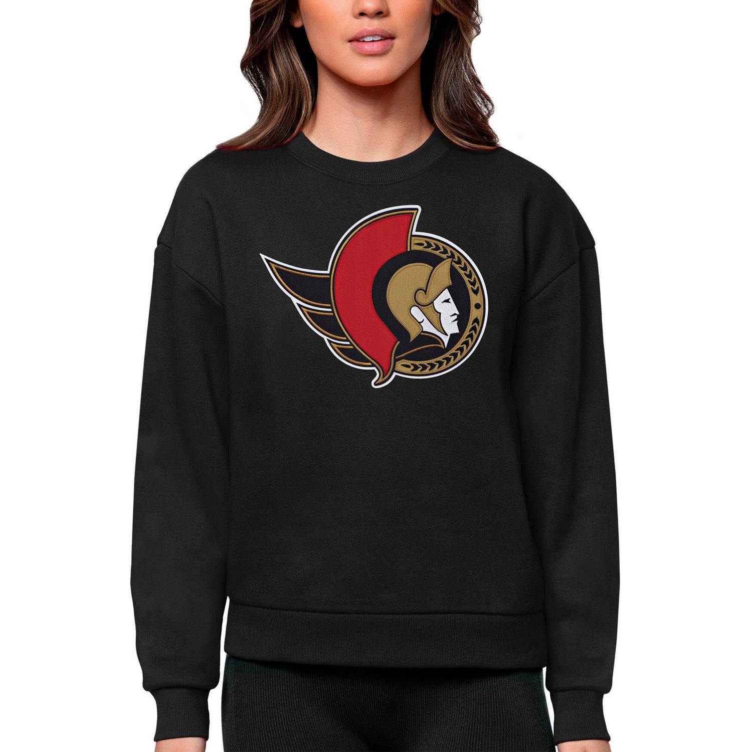 Antigua Ottawa Senators Primary Logo Team Logo Victory Crewneck Pullover Sweatshirt