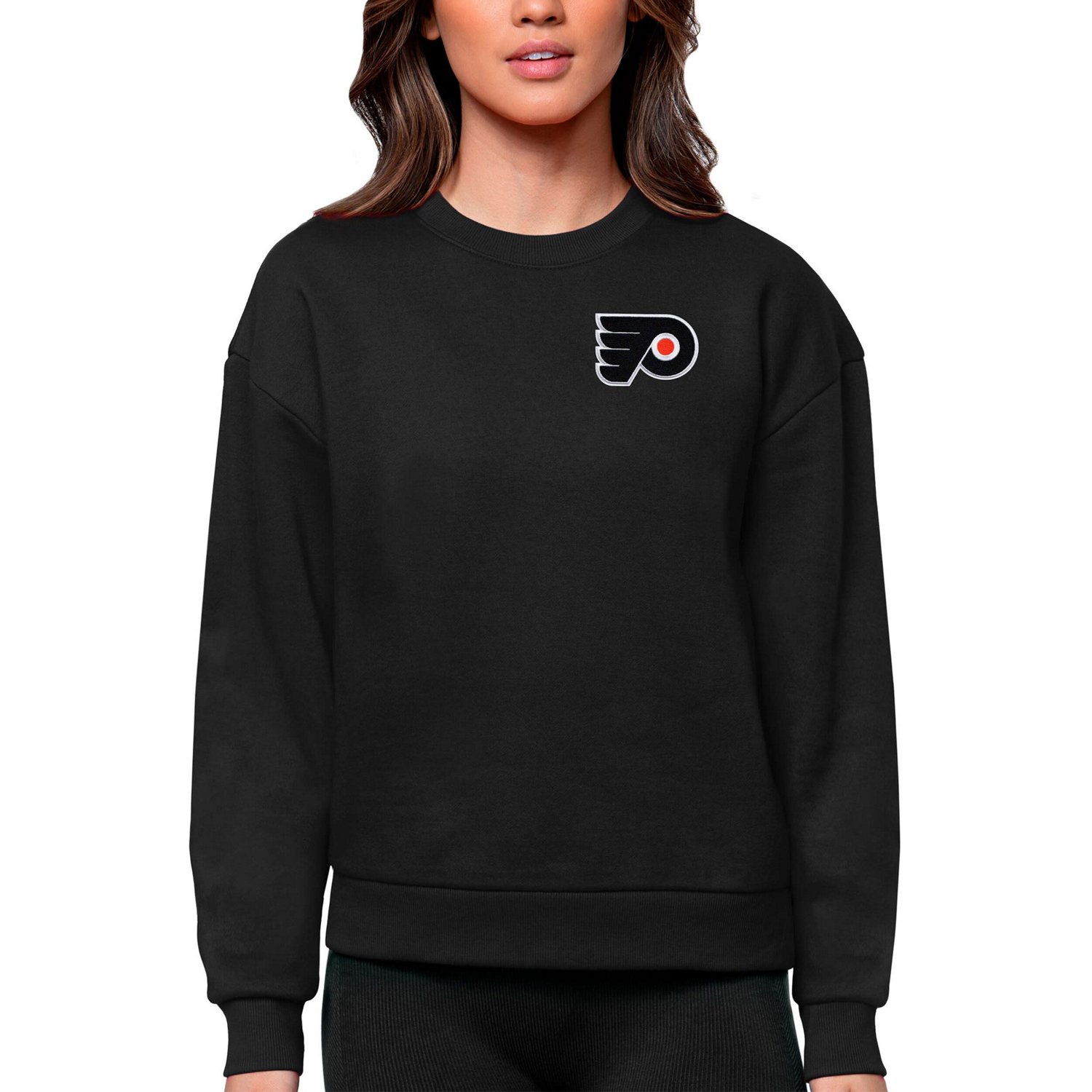Antigua Philadelphia Flyers Primary Logo Victory Crewneck Pullover Sweatshirt
