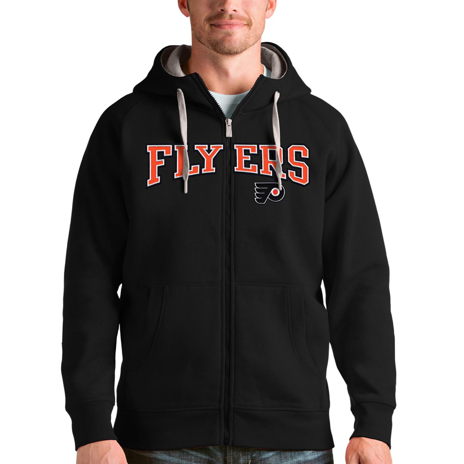 Antigua Philadelphia Flyers Wordmark Victory Full-Zip Hoodie
