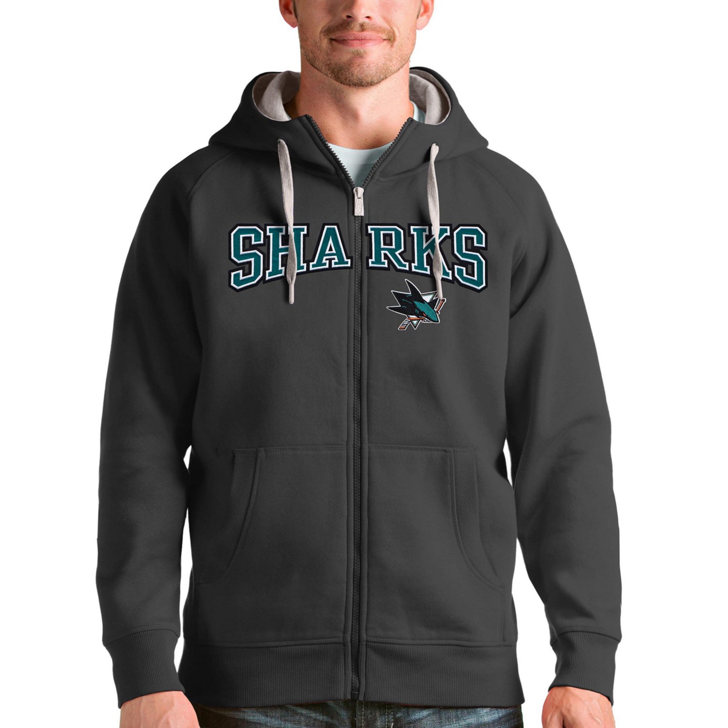 Antigua San Jose Sharks Wordmark Victory Full-Zip Hoodie