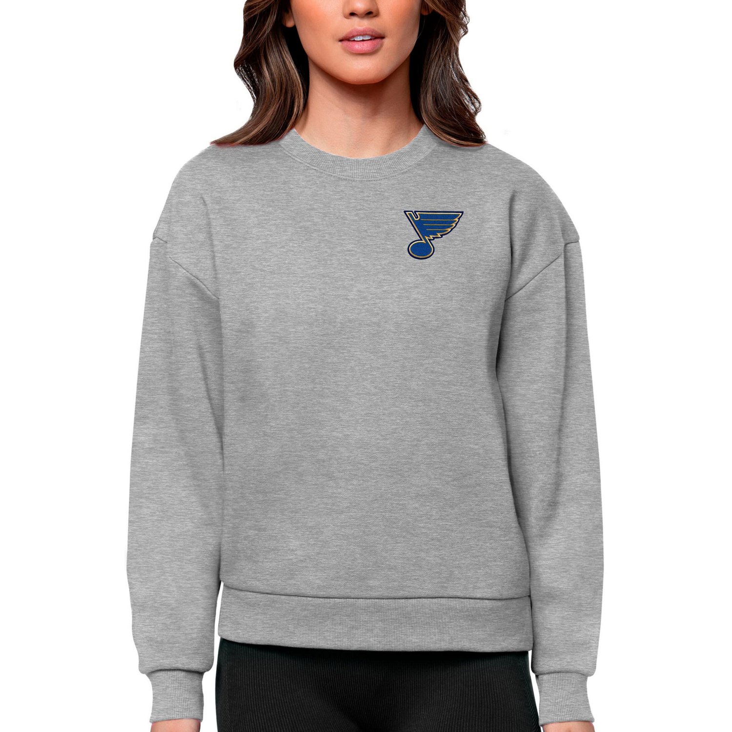 Antigua St Louis Blues Primary Logo Victory Crewneck Pullover Sweatshirt