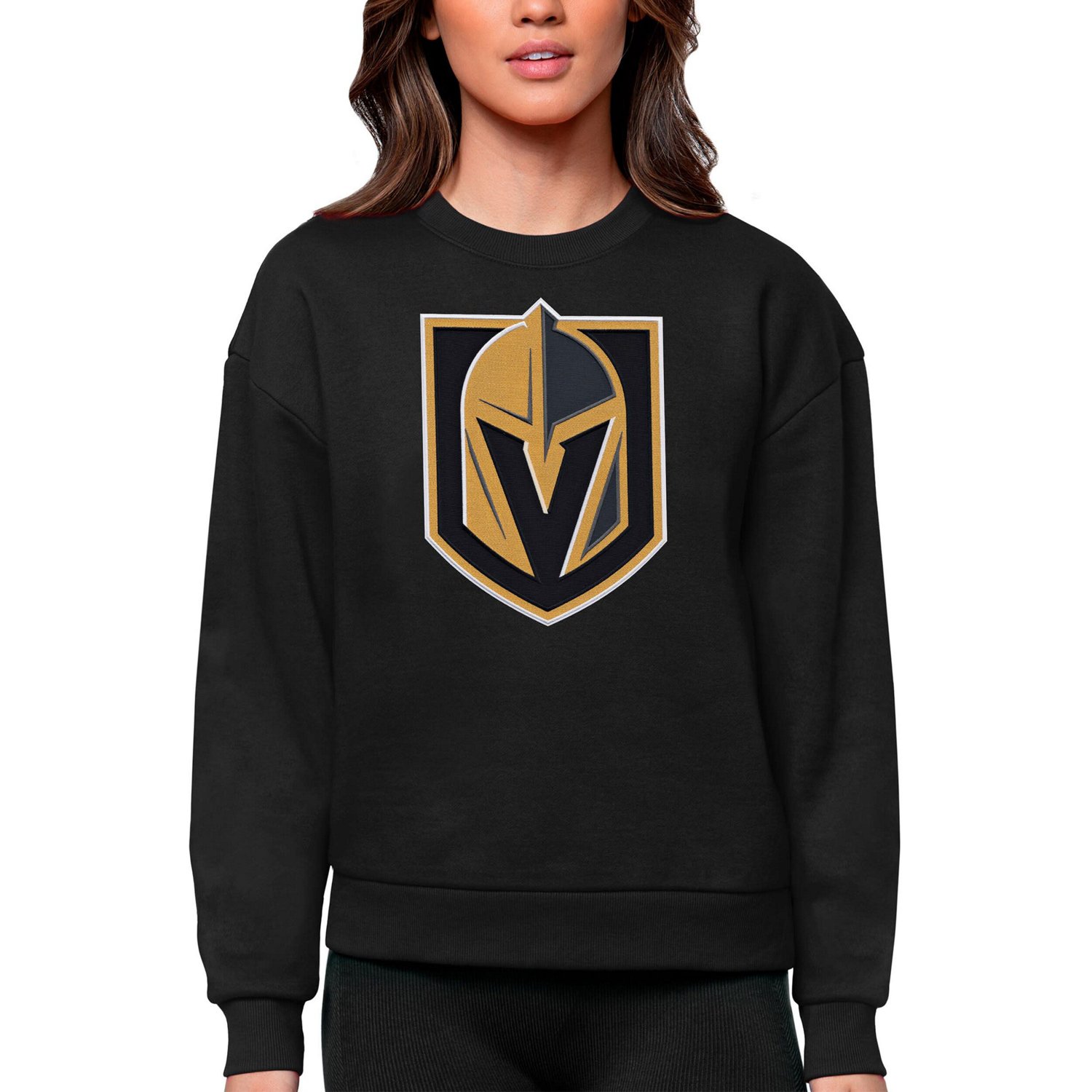 Antigua Vegas Golden Knights Primary Logo Team Logo Victory Crewneck Pullover Sweatshirt