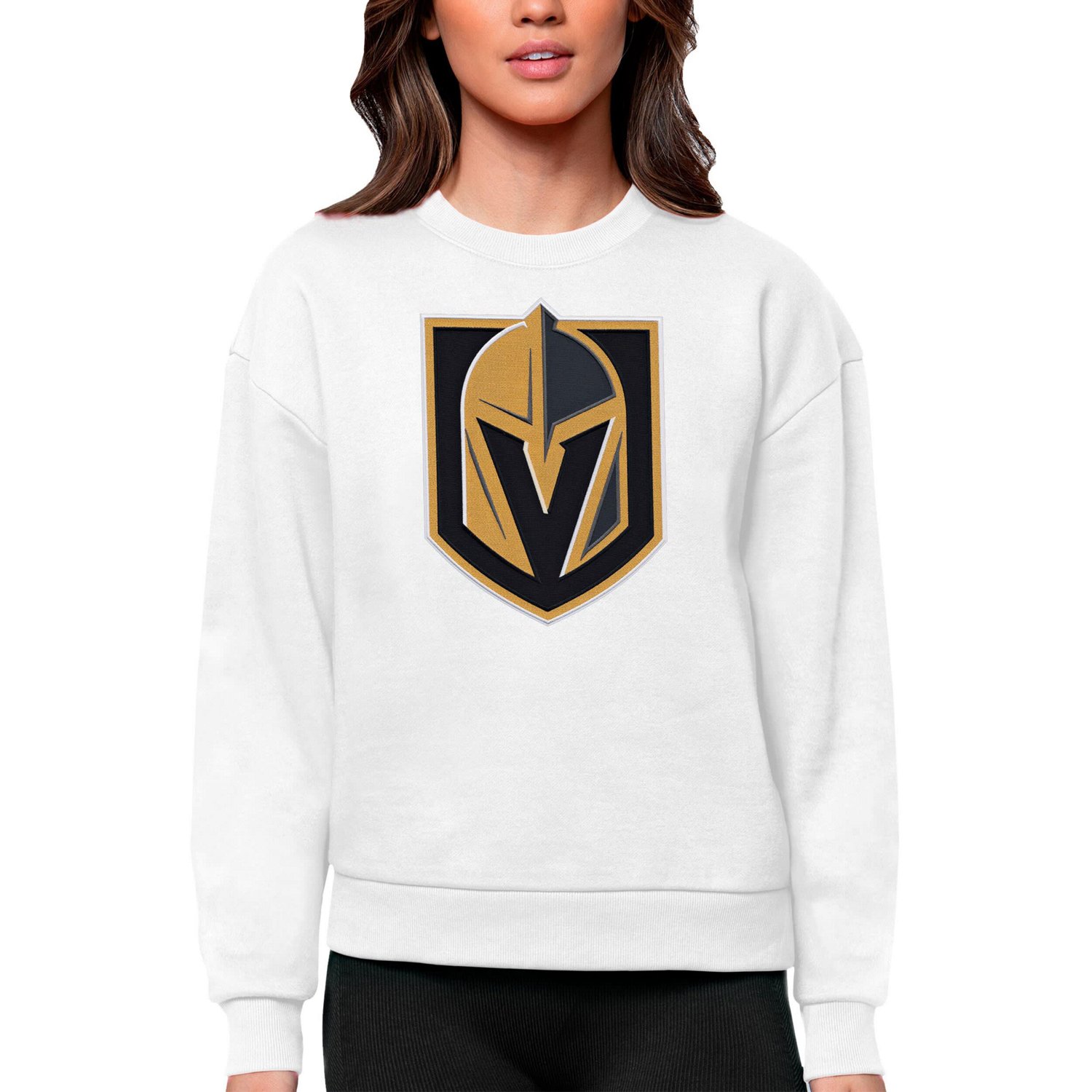 Antigua Vegas Golden Knights Primary Logo Team Logo Victory Crewneck Pullover Sweatshirt                                         - view number 1