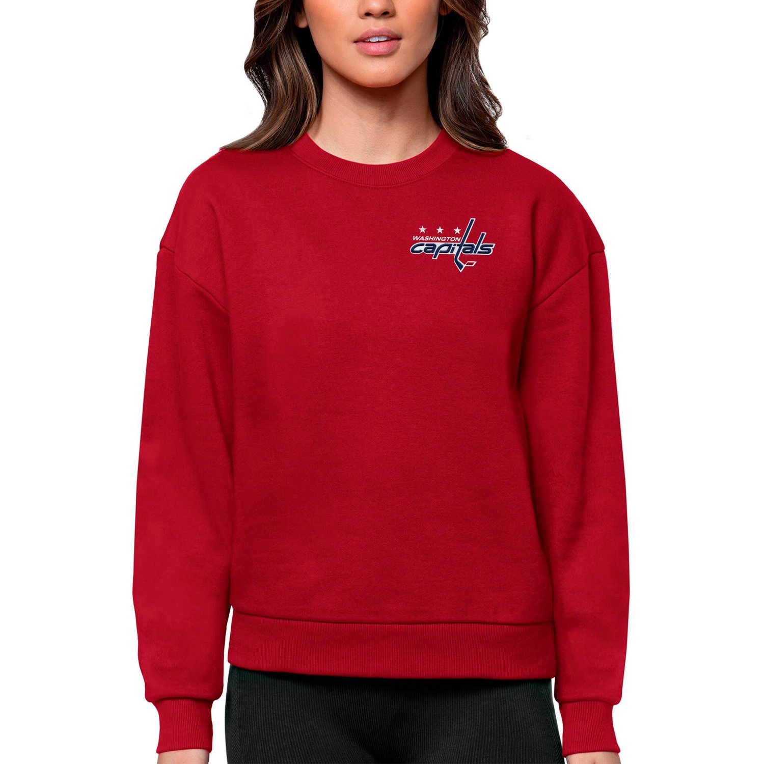Antigua Washington Capitals Primary Logo Victory Crewneck Pullover Sweatshirt                                                    - view number 1