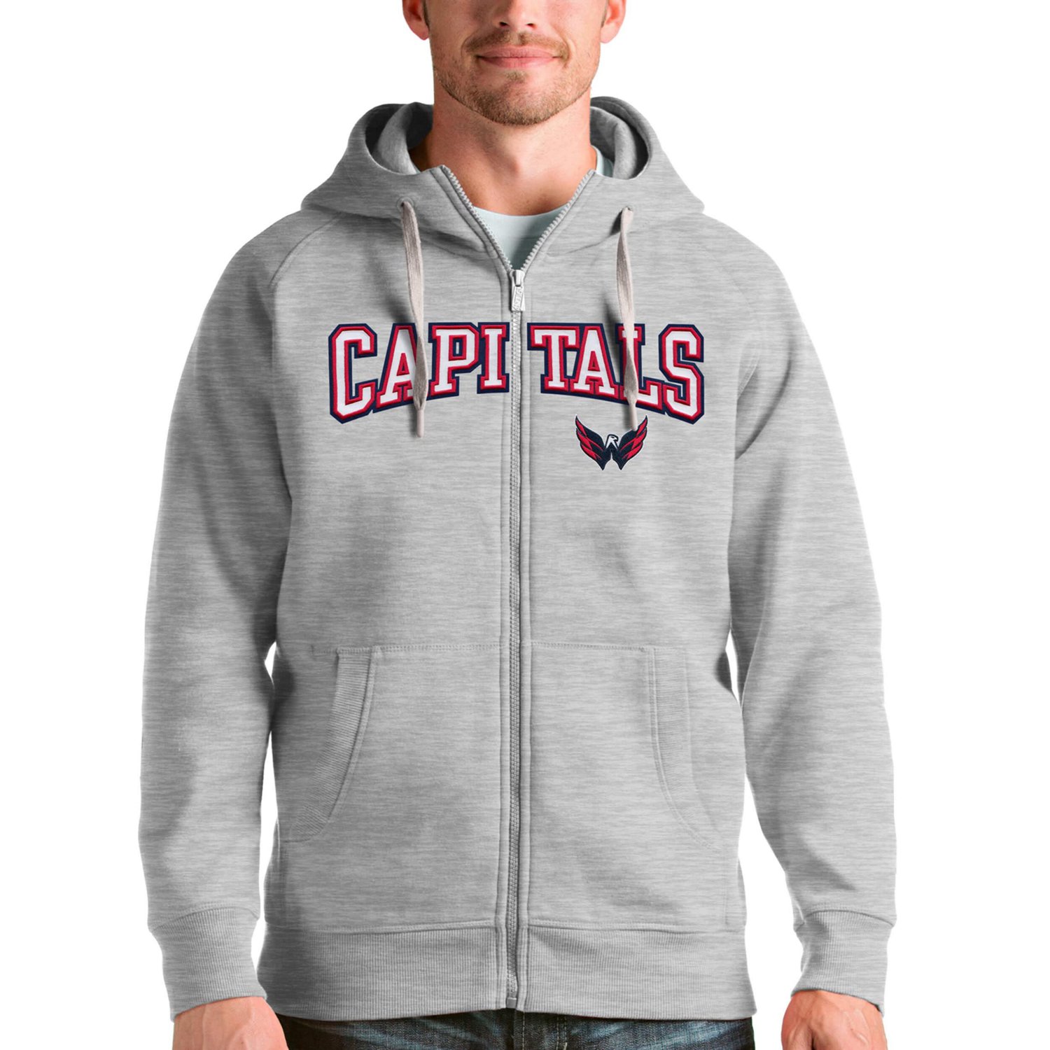 Antigua Washington Capitals Wordmark Victory Full-Zip Hoodie