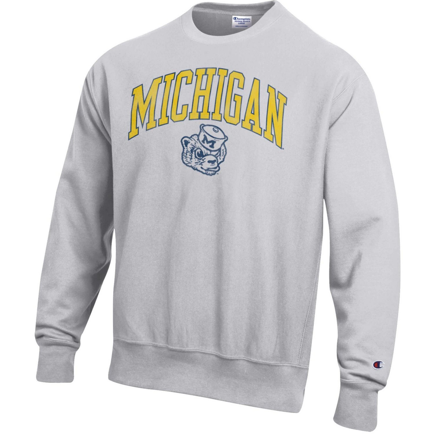 Champion Michigan Wolverines Distressed Arch Over Logo Reverse Weave Crew Neck Sweatshirt - view number 2