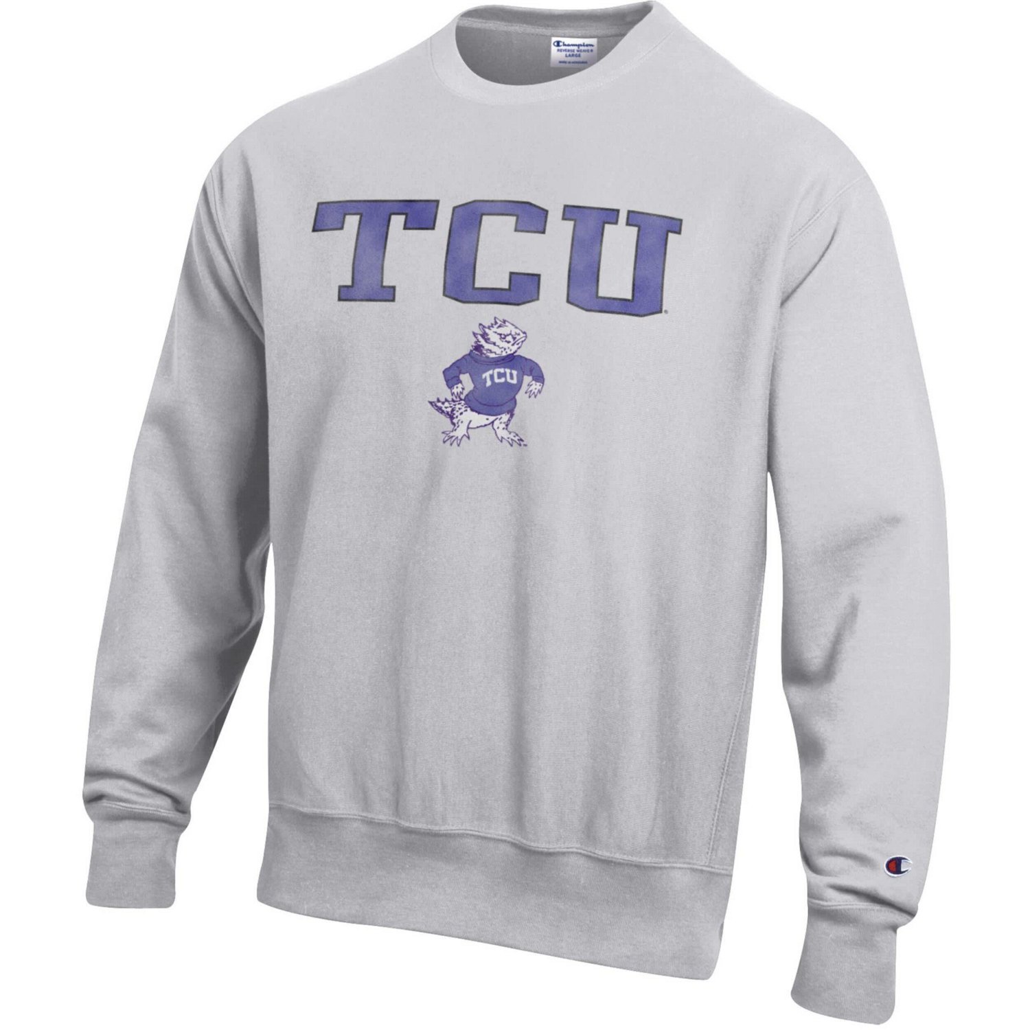 Champion TCU Horned Frogs Distressed Arch Over Logo Reverse Weave Crew Neck Sweatshirt - view number 2