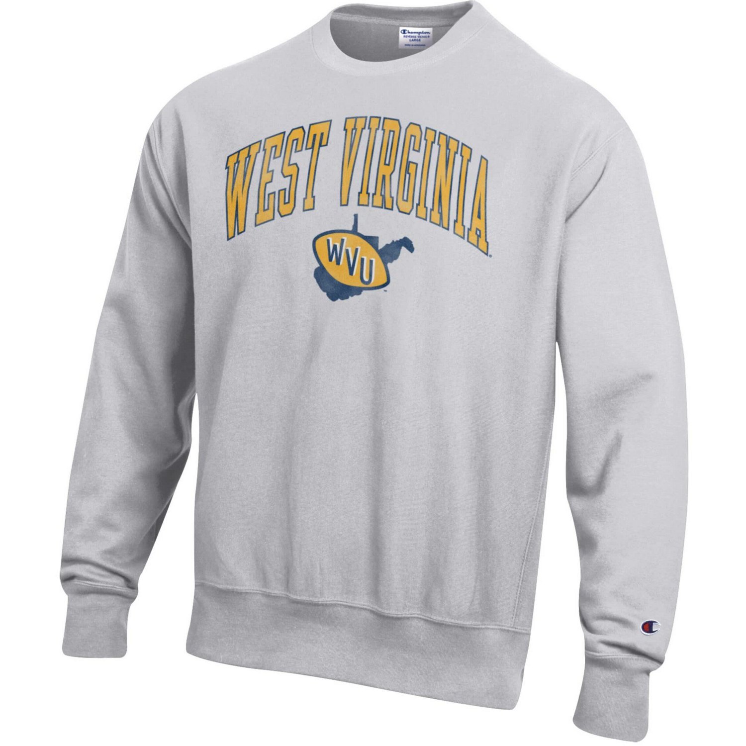 Champion West Virginia Mountaineers Distressed Arch Over Logo Reverse Weave Crew Neck Sweatshirt - view number 2