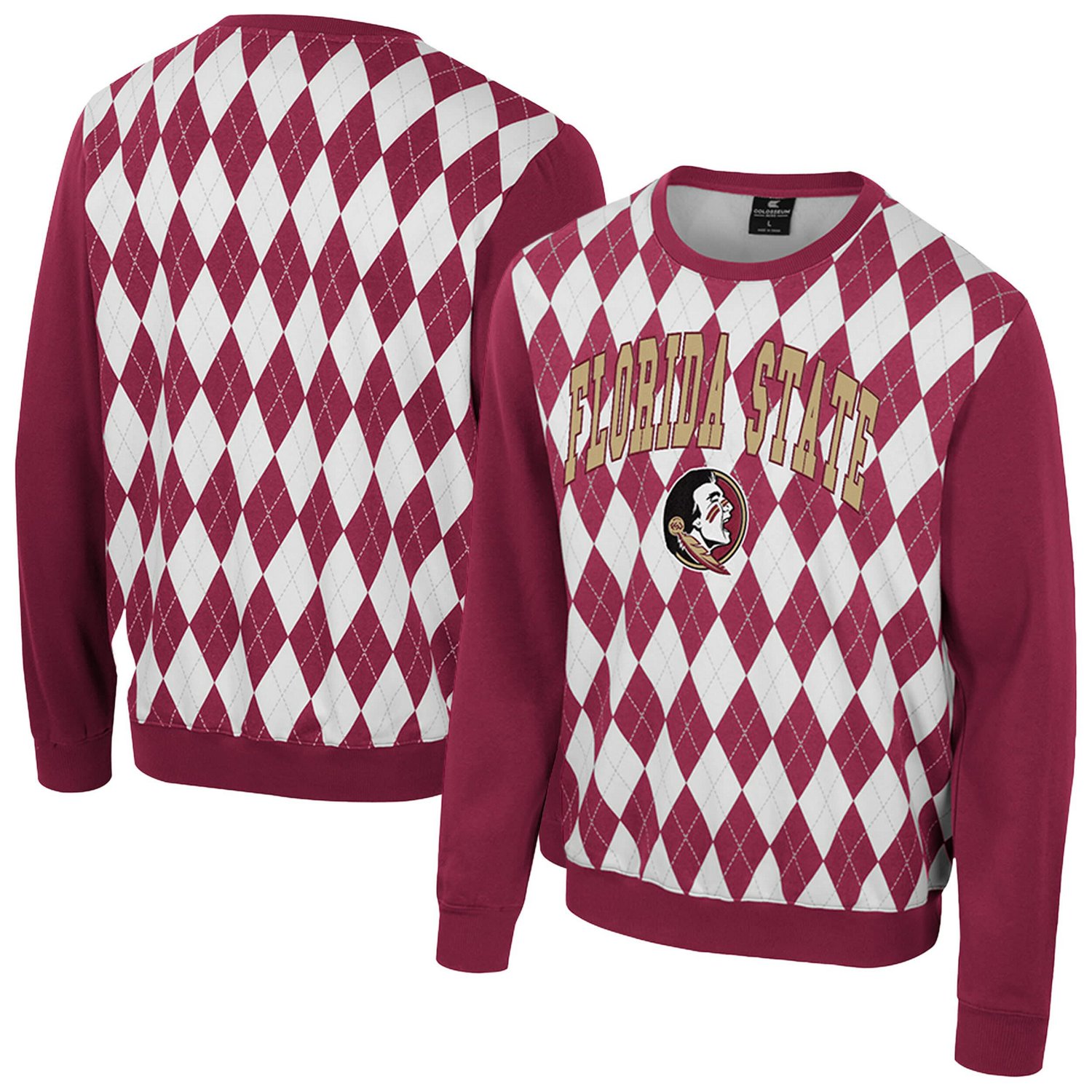 Colosseum Florida State Seminoles The Dealio Argyle Pullover Sweatshirt