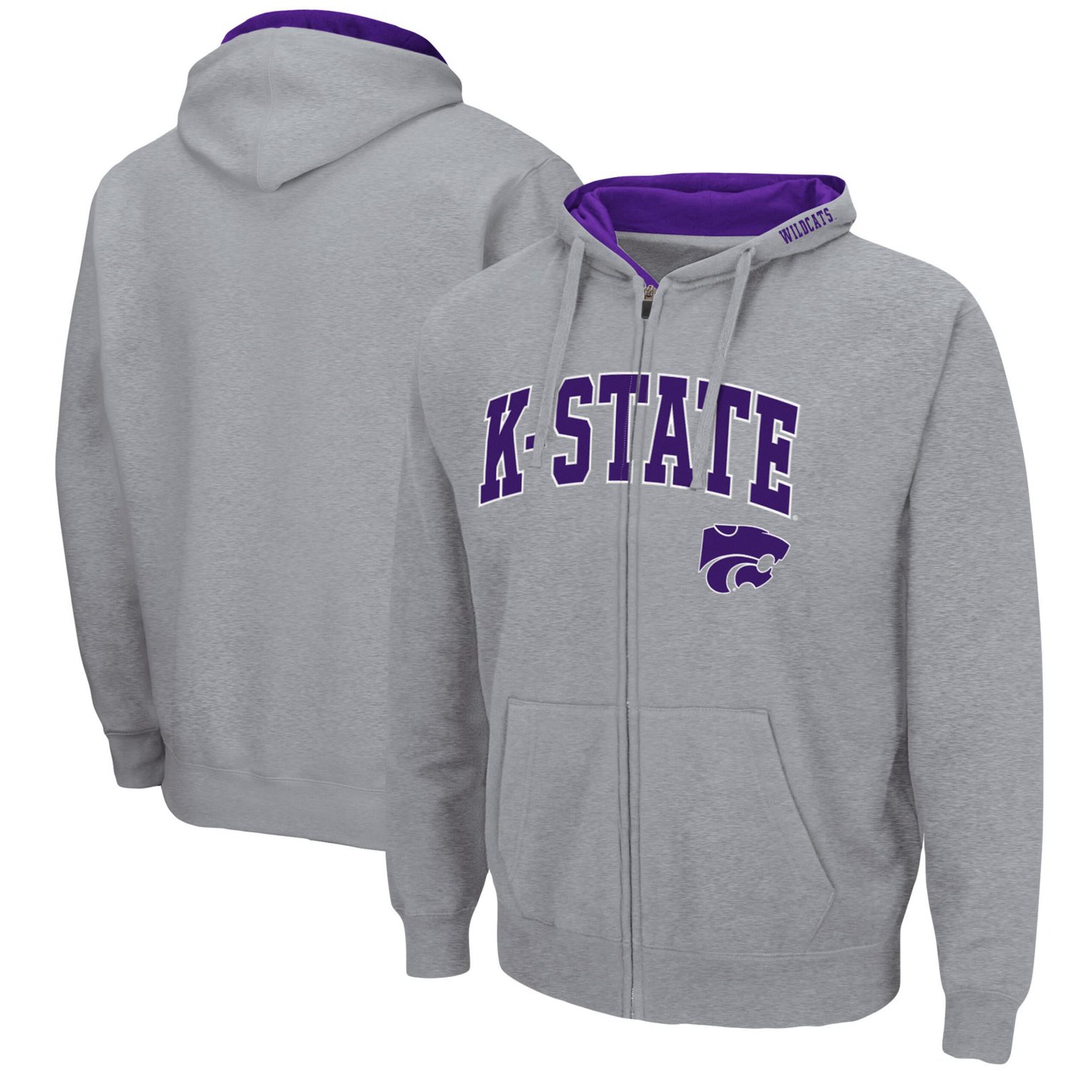 Colosseum Heathered Gray Kansas State Wildcats Arch  Logo 30 Full-Zip Hoodie
