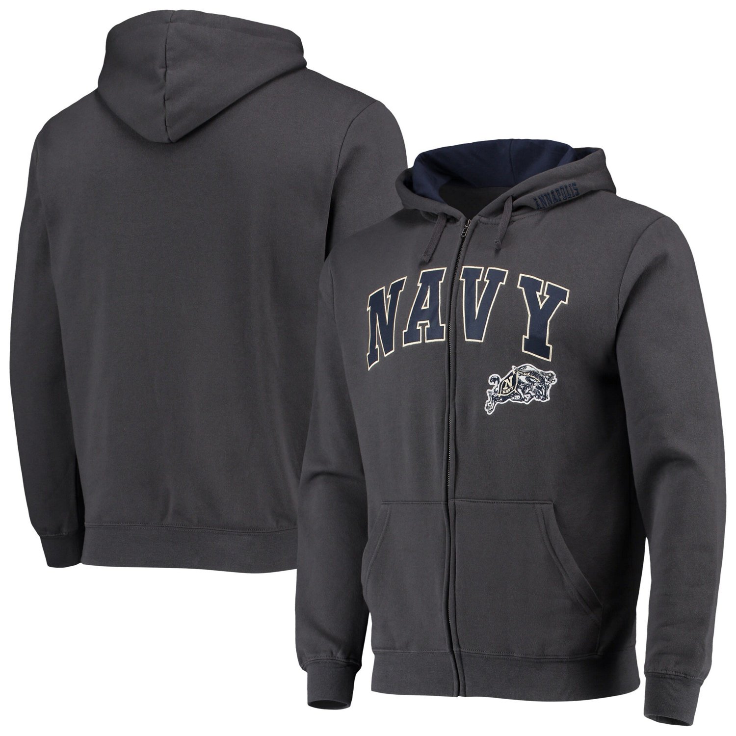 Colosseum Heathered Gray Midshipmen Arch  Logo 30 Full-Zip Hoodie                                                                - view number 1