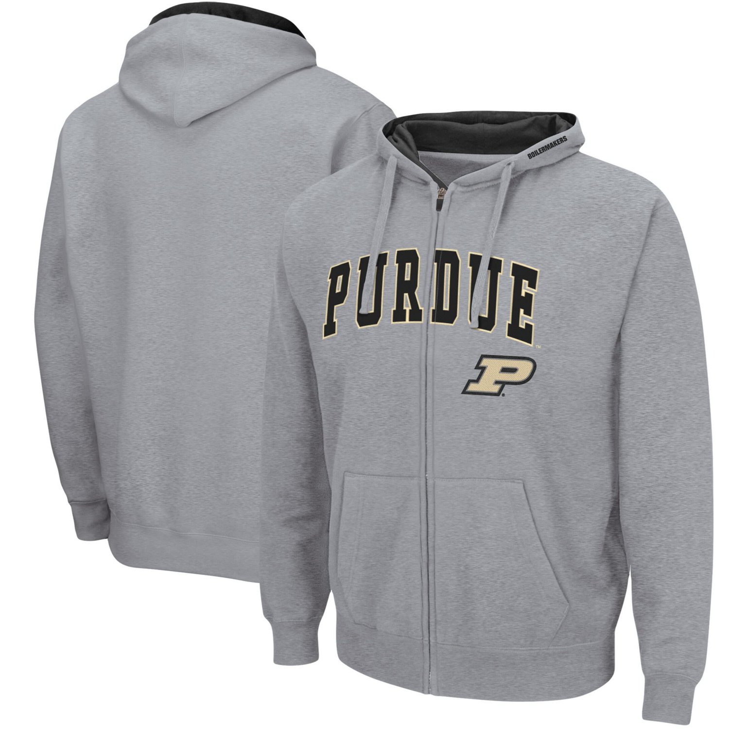 Colosseum Heathered Gray Purdue Boilermakers Arch  Logo 30 Full-Zip Hoodie