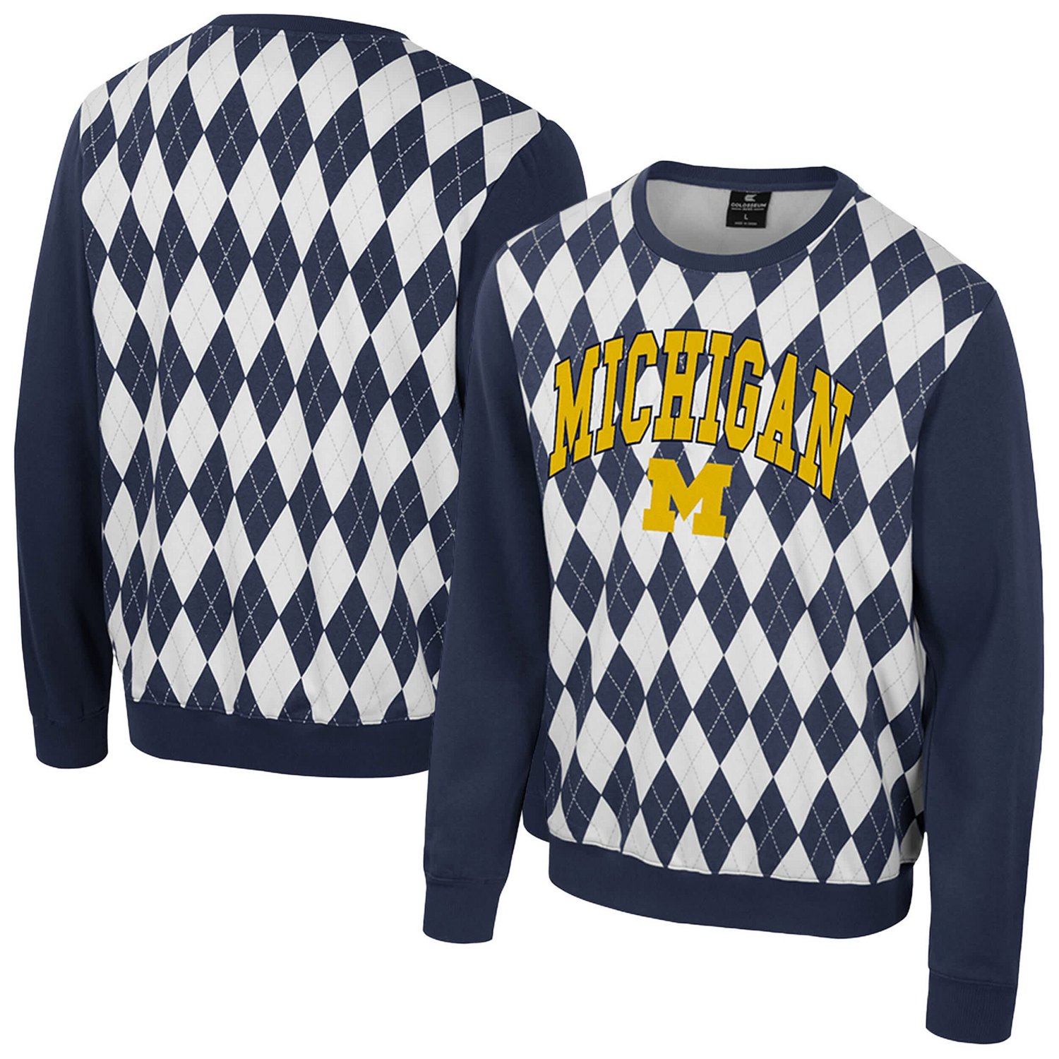 Colosseum Michigan Wolverines The Dealio Argyle Pullover Sweatshirt