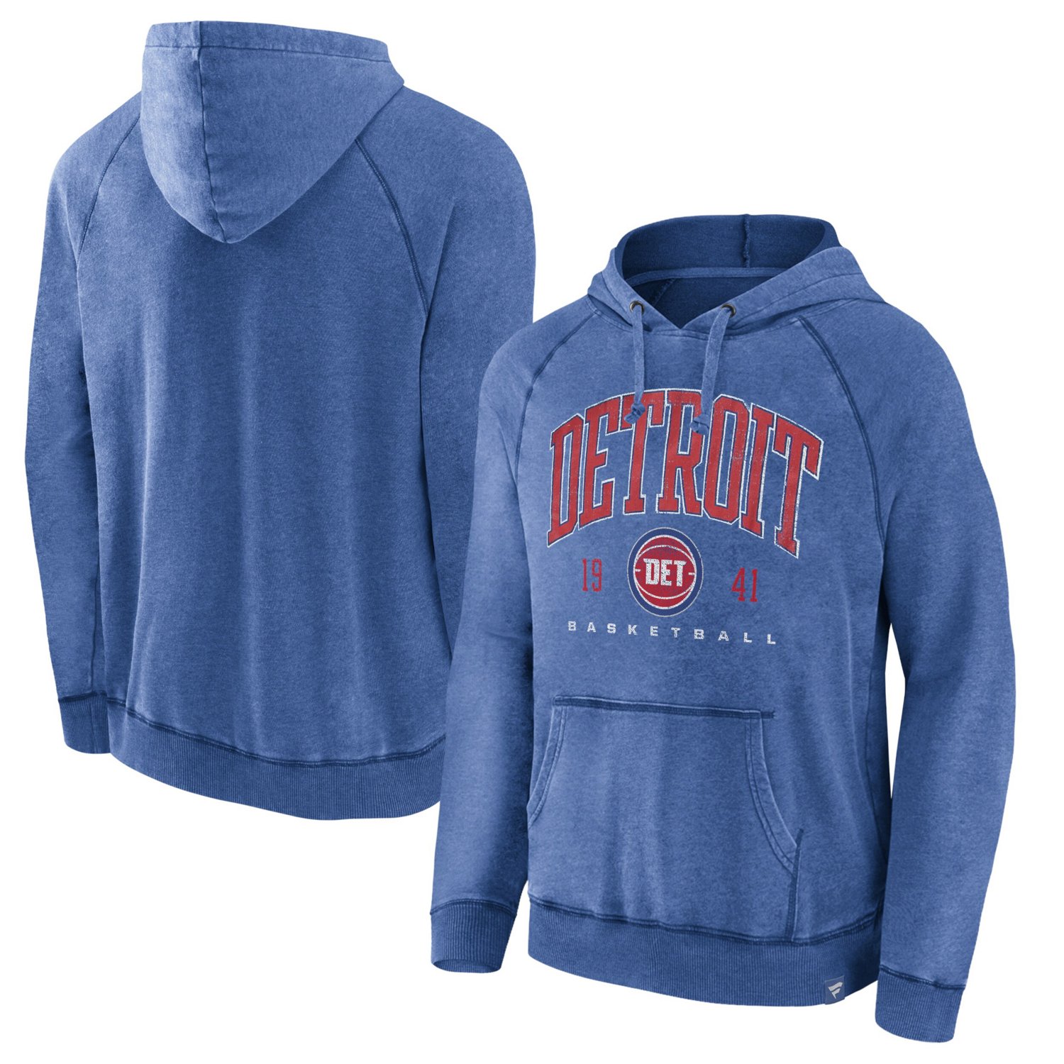 Fanatics Heather Detroit Pistons Foul Trouble Snow Wash Raglan Pullover Hoodie