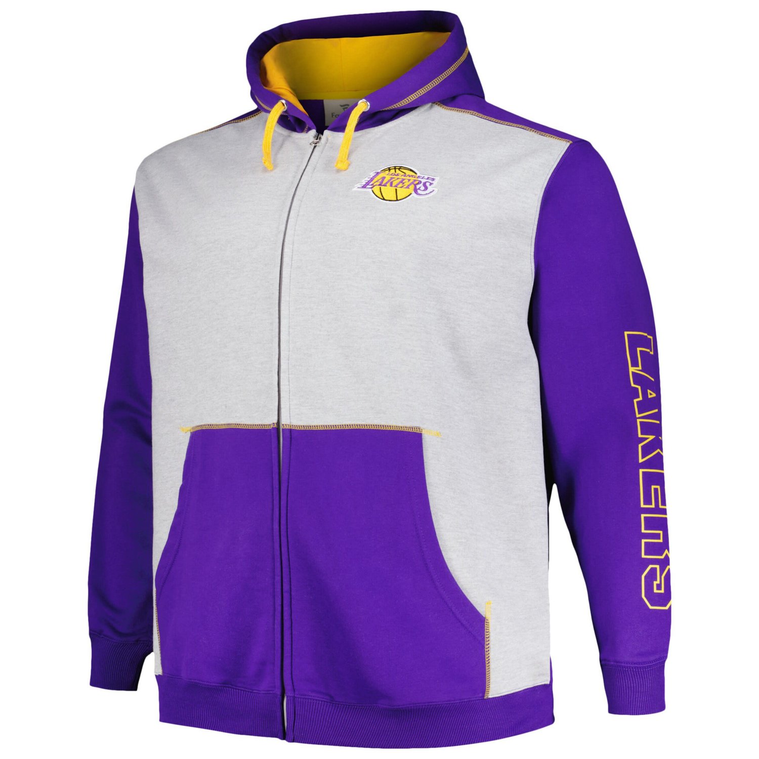 Fanatics Heather Gray Los Angeles Lakers Big  Tall Contrast Pieced Stitched Full-Zip Hoodie - view number 2