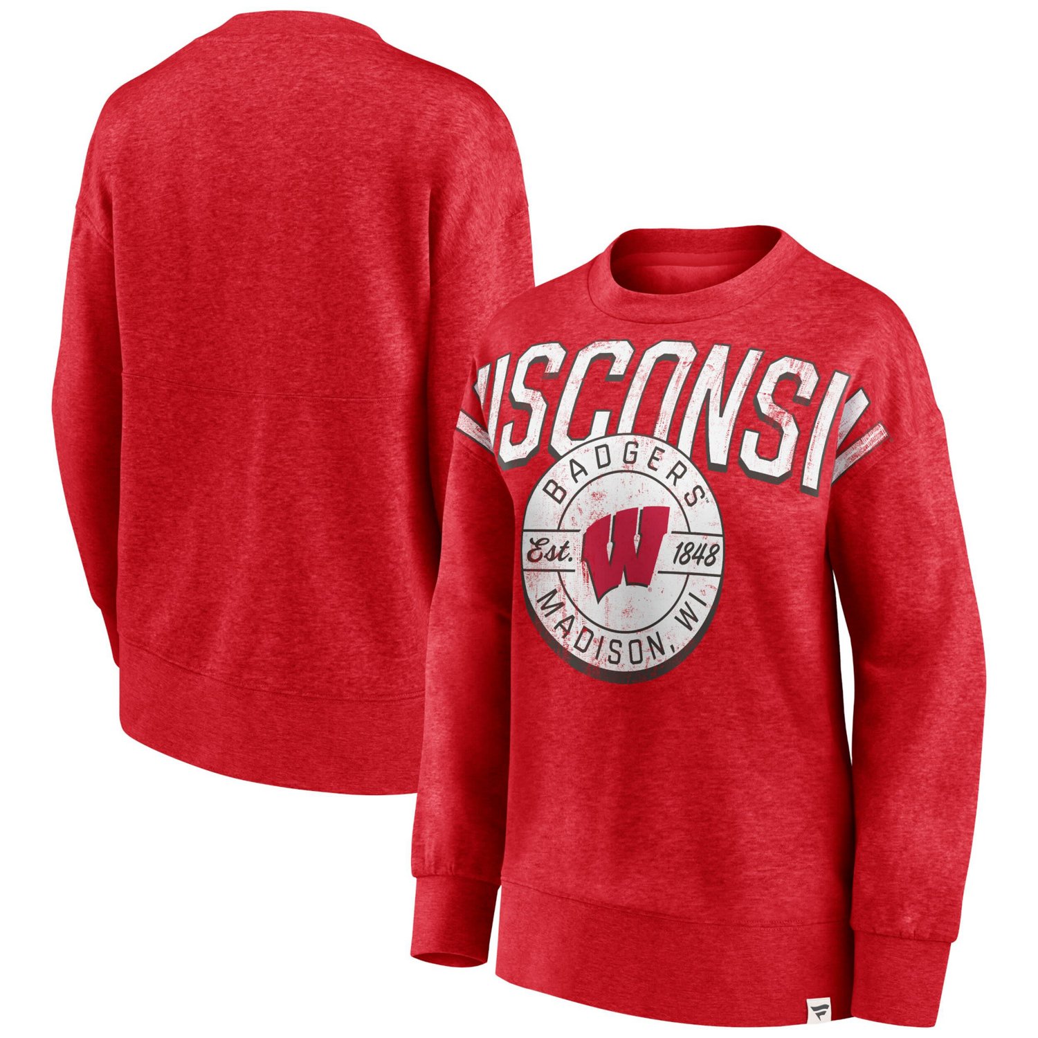 Fanatics Heathered Wisconsin Badgers Jump Distribution Pullover Sweatshirt
