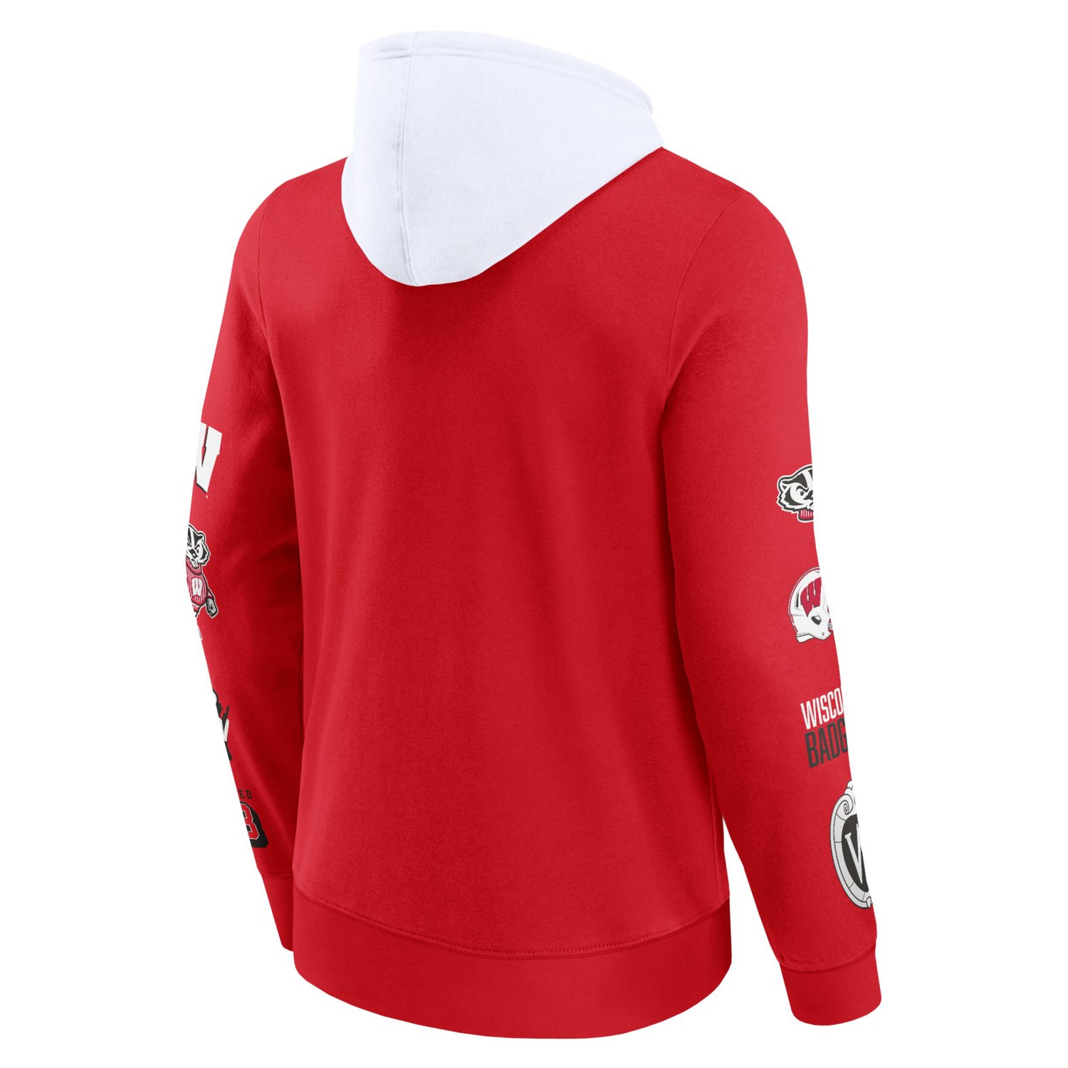Fanatics White Wisconsin Badgers Color Block Badge Fleece Pullover Hoodie                                                        - view number 3