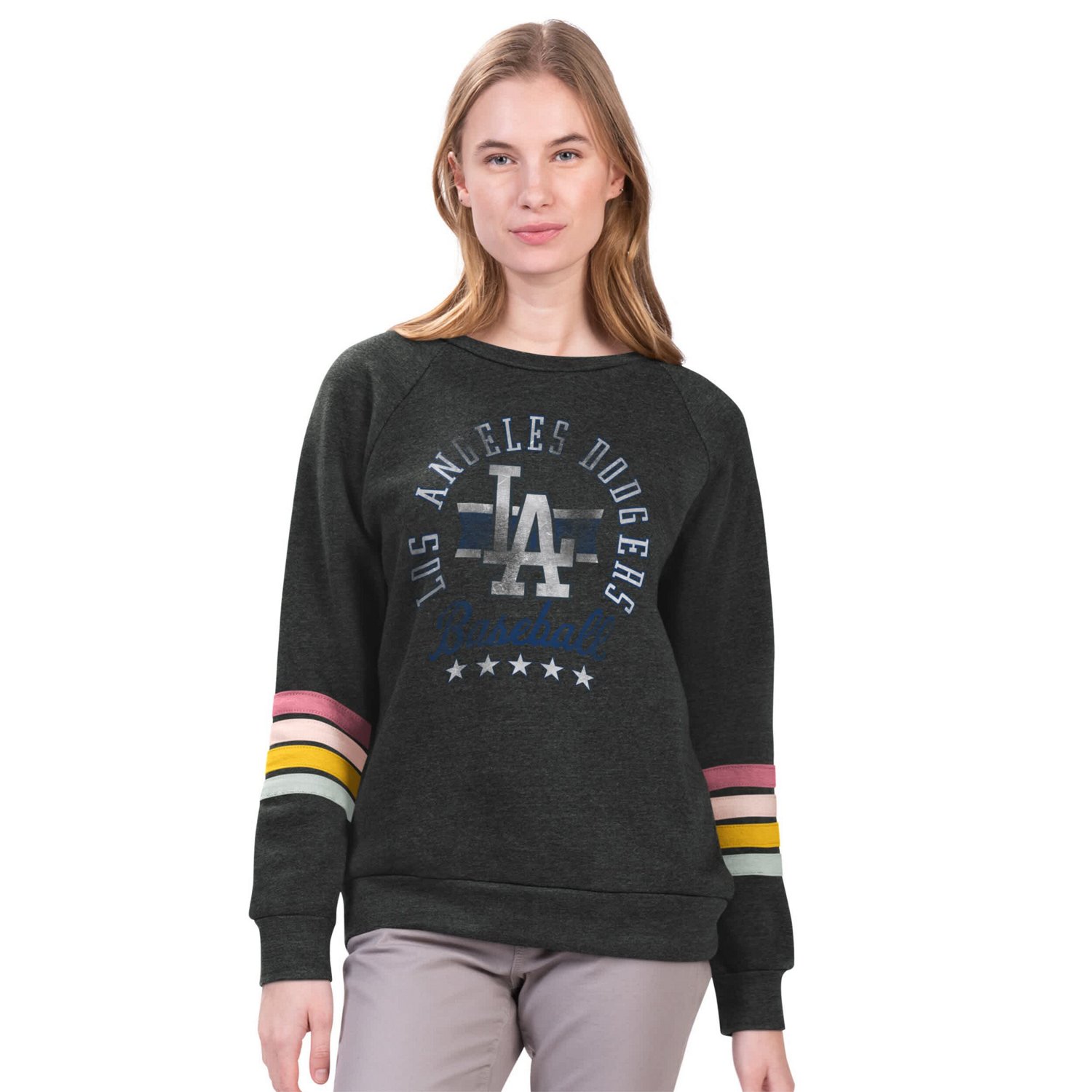 G-III 4Her by Carl Banks Los Angeles Dodgers Allana Stripe Pullover Sweatshirt                                                  