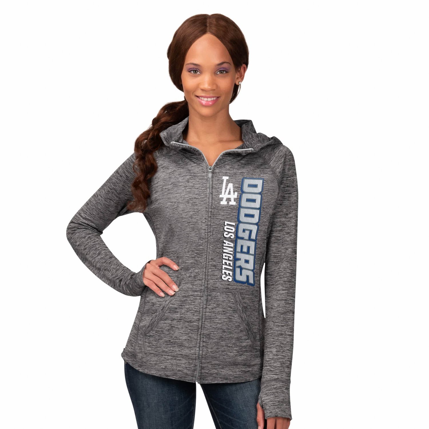 G-III 4Her by Carl Banks Los Angeles Dodgers Defender Space Dye Raglan Full-Zip Hoodie                                          