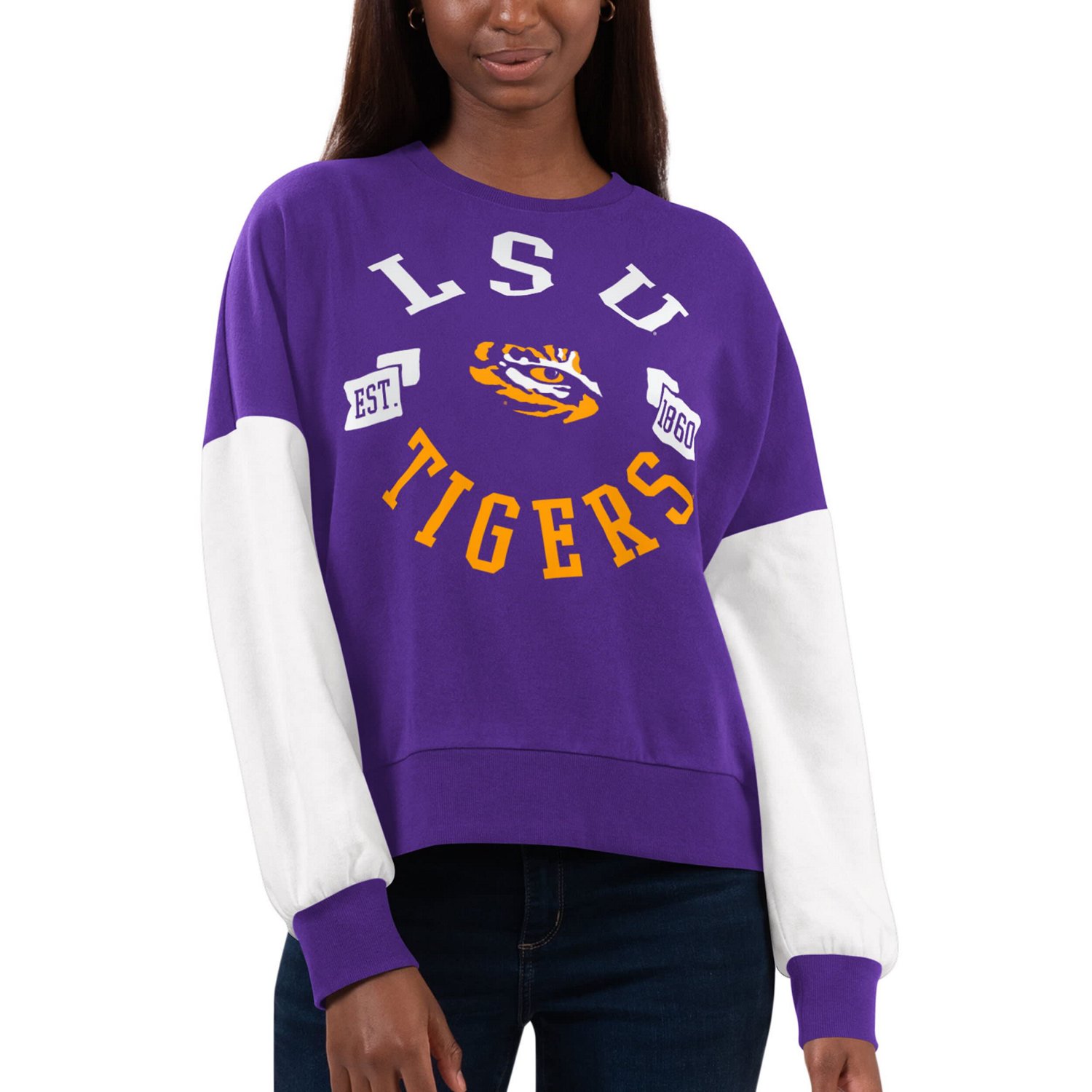 G-III 4Her by Carl Banks White LSU Tigers Team Pride Colorblock Pullover Sweatshirt