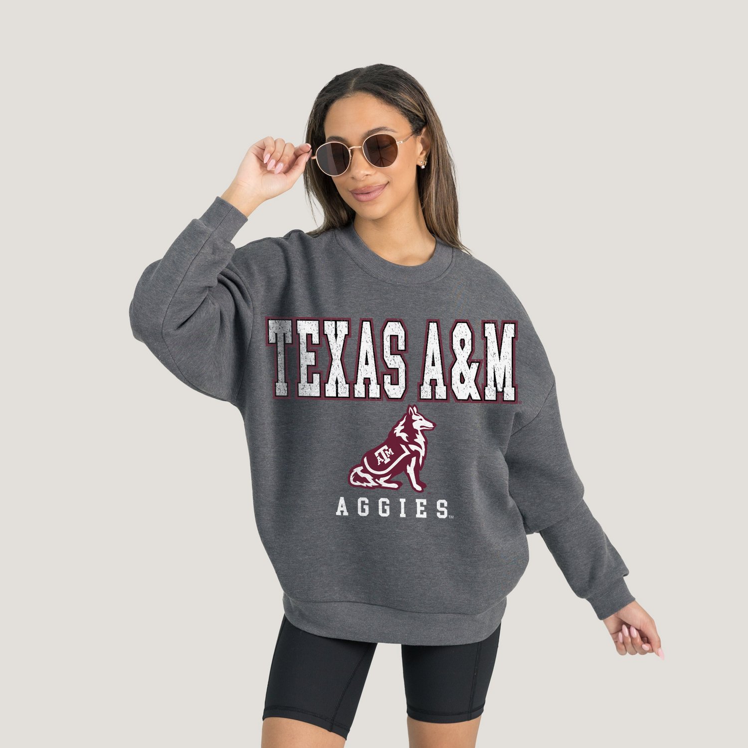 Gameday Couture Heather Texas AM Aggies Oversized Distressed Fleece Pullover Sweatshirt
