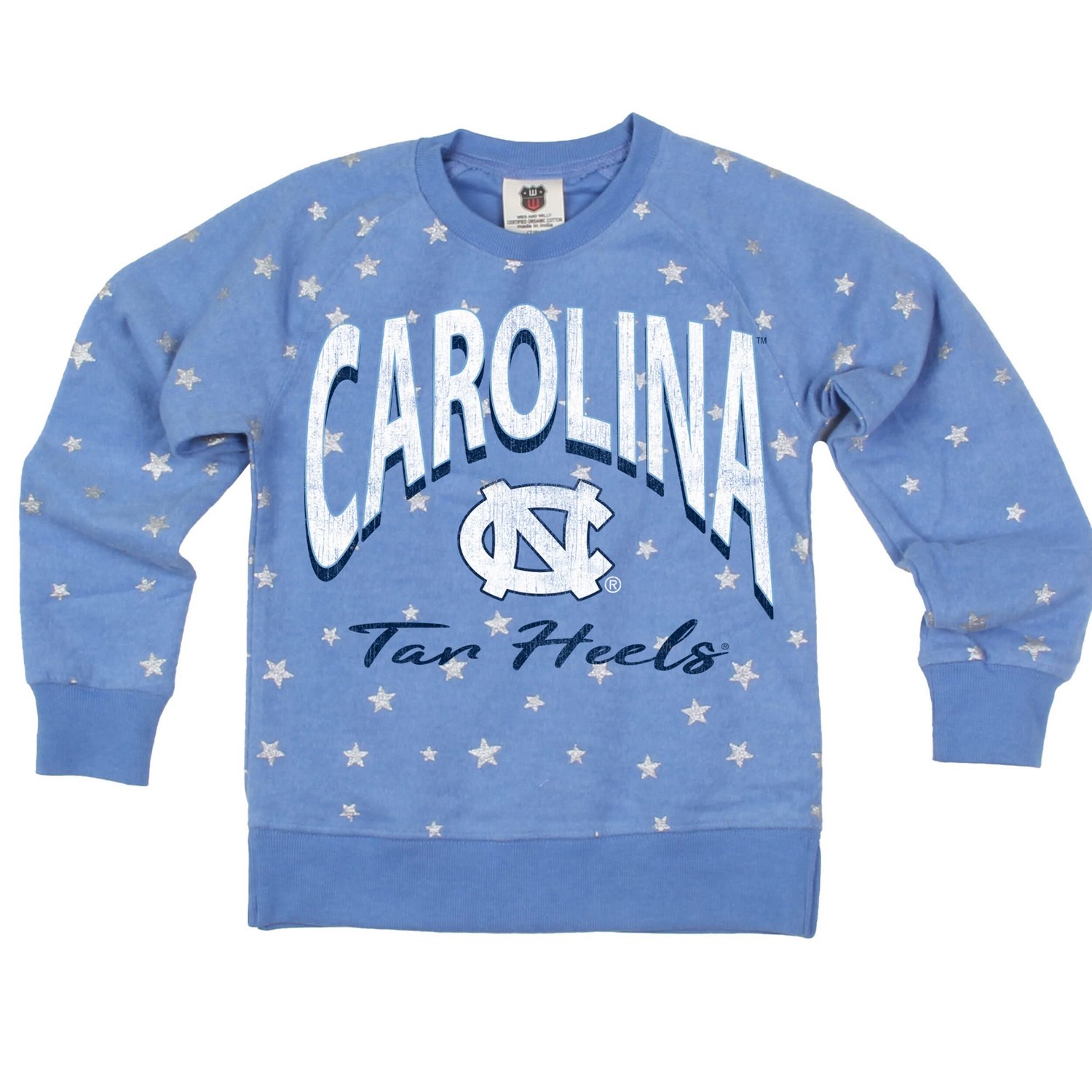 Girls Youth Wes  Willy Light North Carolina Tar Heels Shimmer Star Reverse Sweatshirt