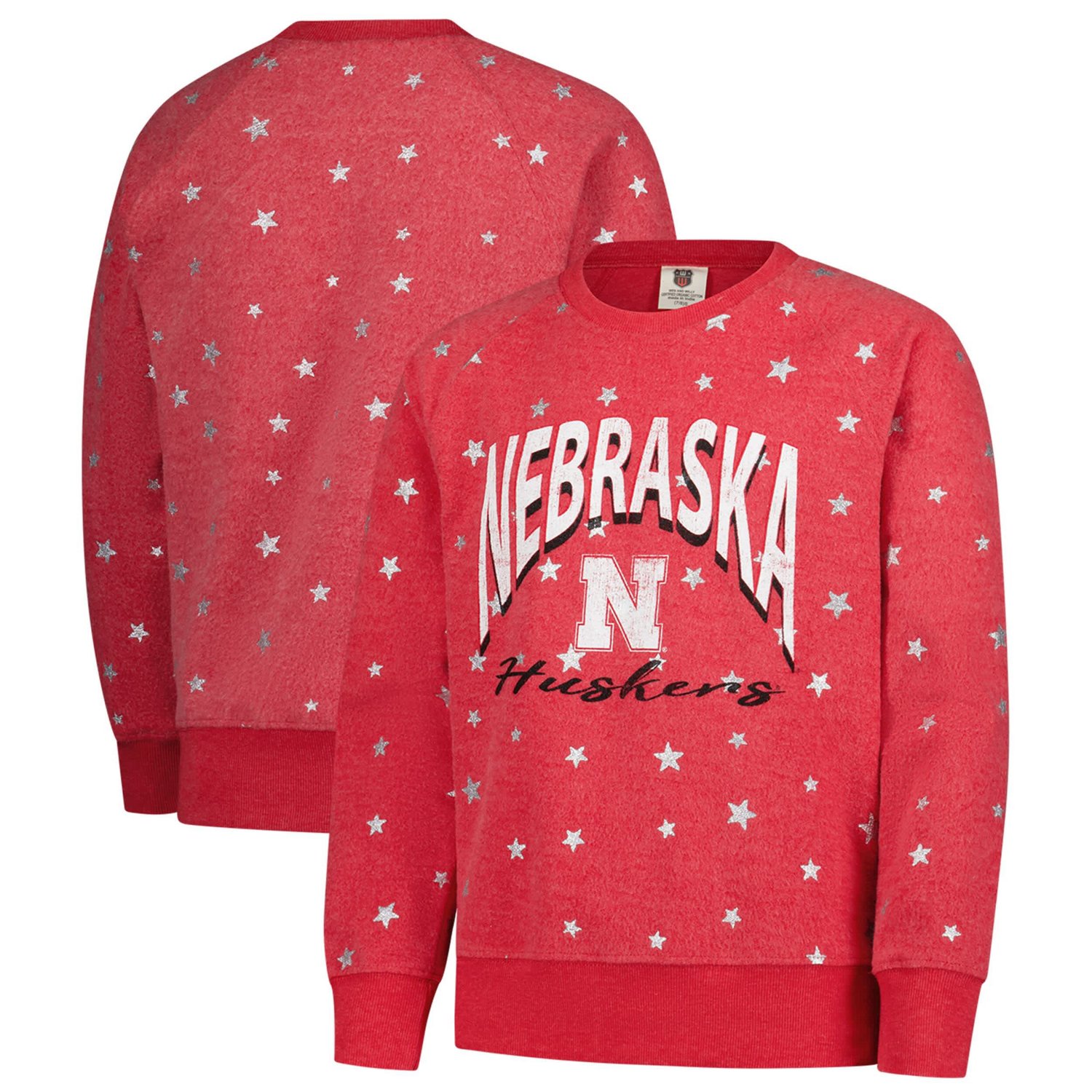 Girls Youth Wes  Willy Nebraska Huskers Shimmer Star Reverse Sweatshirt