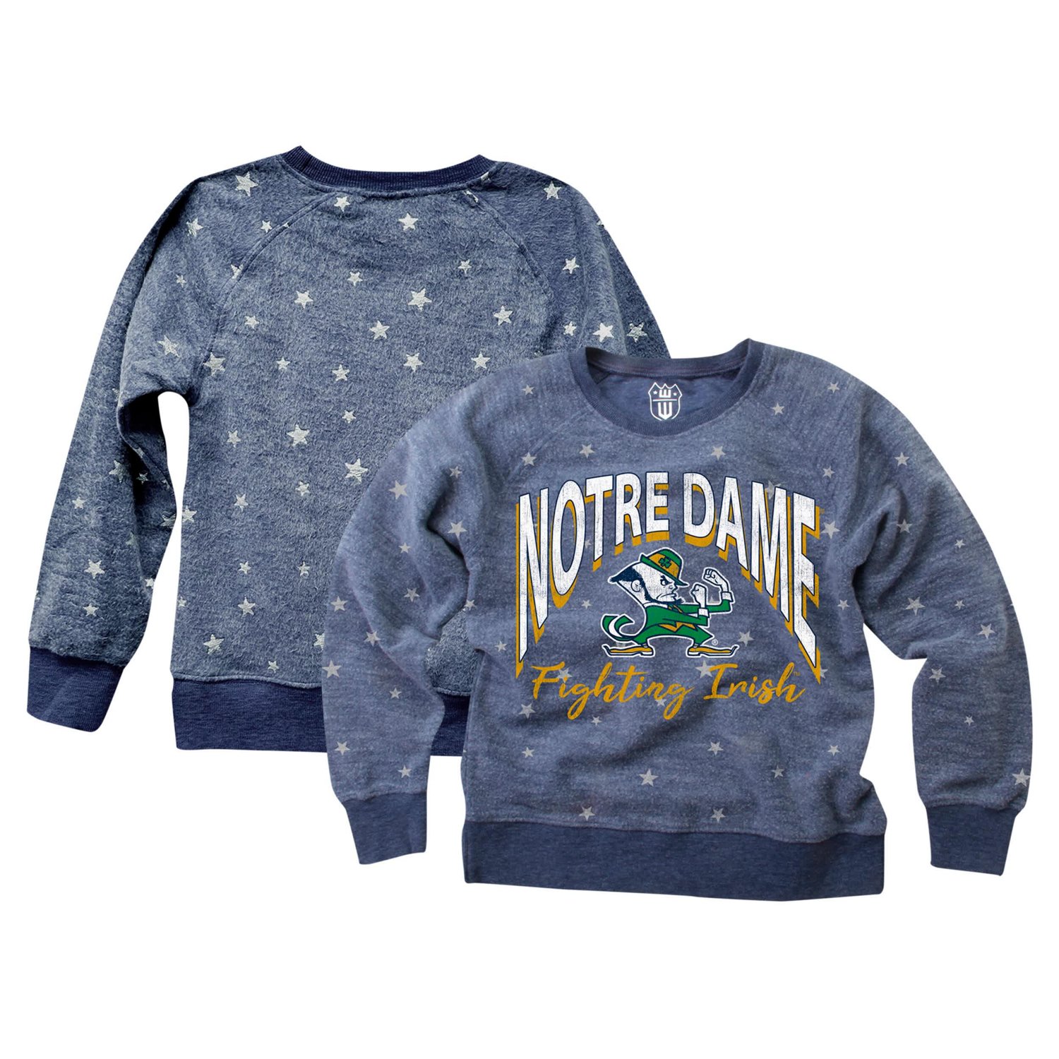 Girls Youth Wes  Willy Notre Dame Fighting Irish Shimmer Star Reverse Fleece Raglan Pullover Sweatshirt