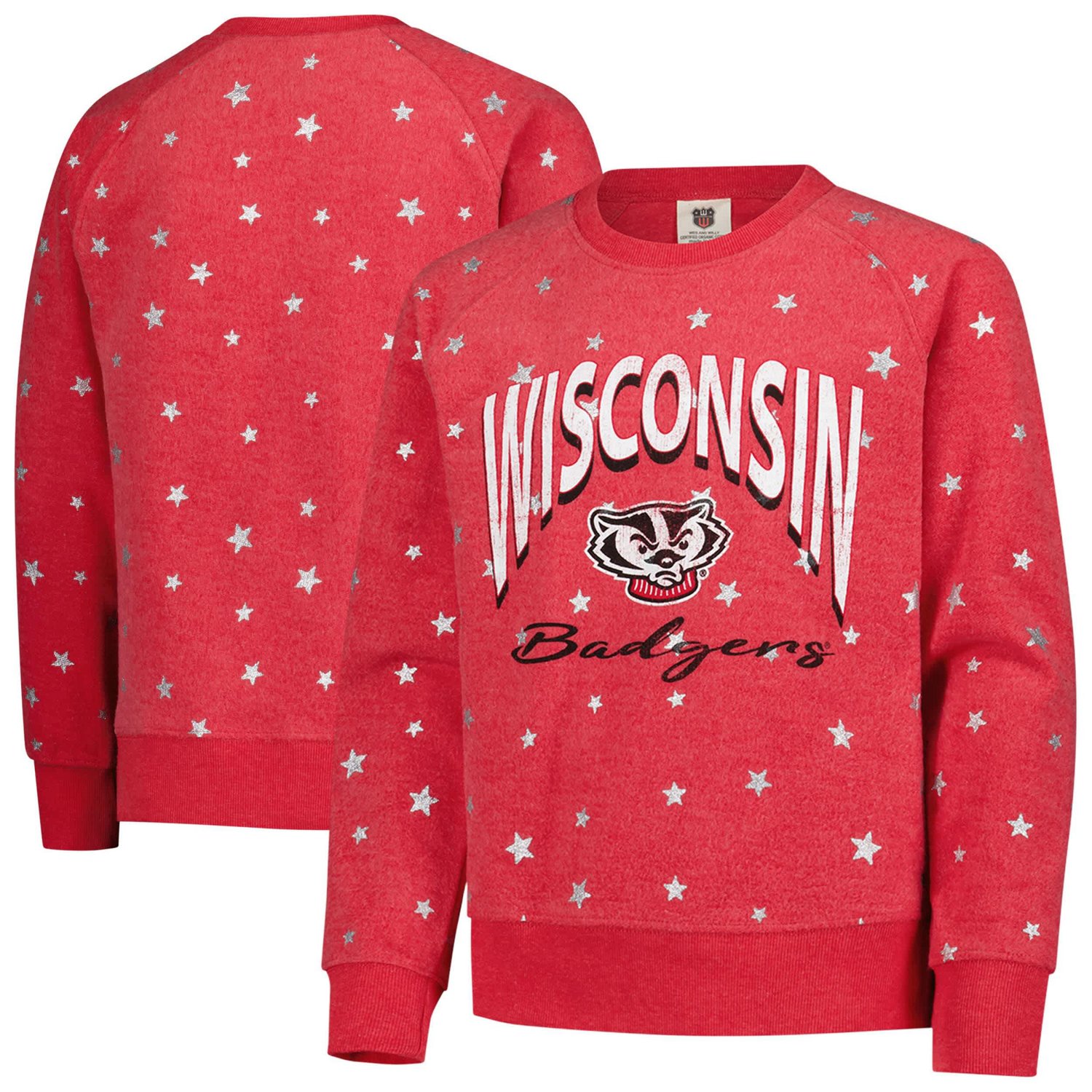 Girls Youth Wes  Willy Wisconsin Badgers Shimmer Star Reverse Sweatshirt