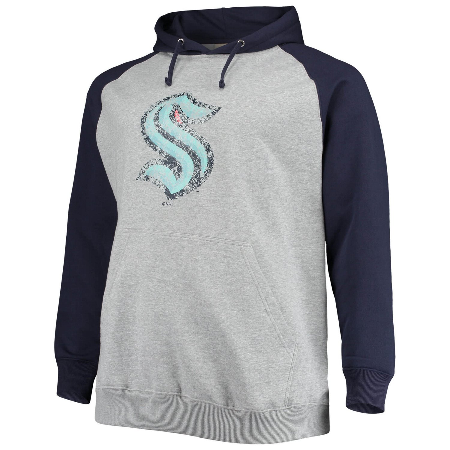 Heathered Gray/Deep Sea Seattle Kraken Big  Tall Raglan Pullover Hoodie                                                          - view number 2