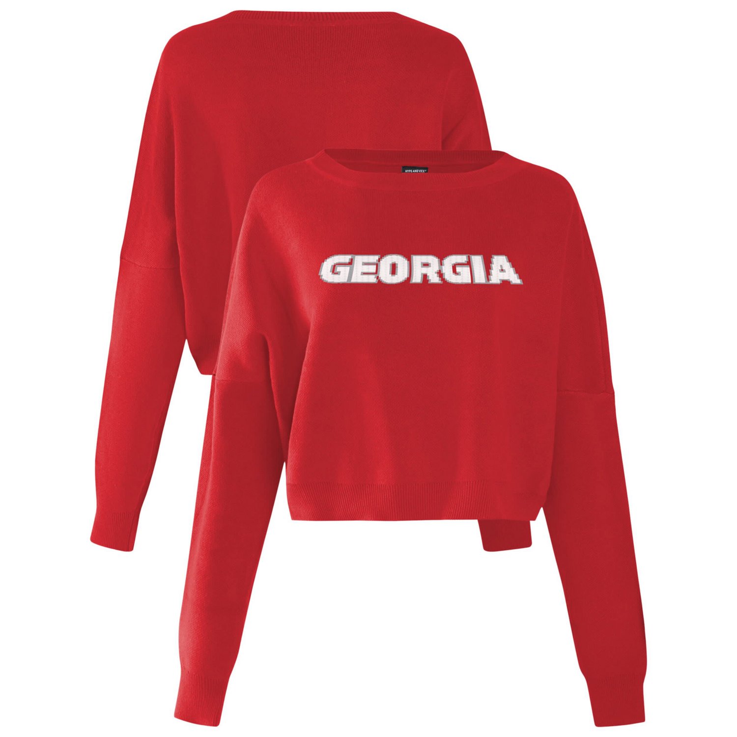 Hype and Vice Georgia Bulldogs Oversized Cropped Ivy Knit Pullover Sweater