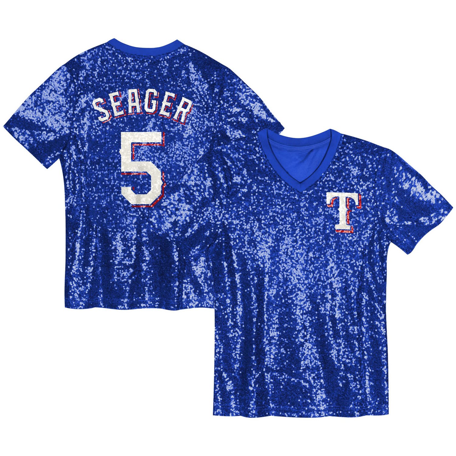 Juniors Corey Seager Texas Rangers Name  Number Sequin V-Neck Top